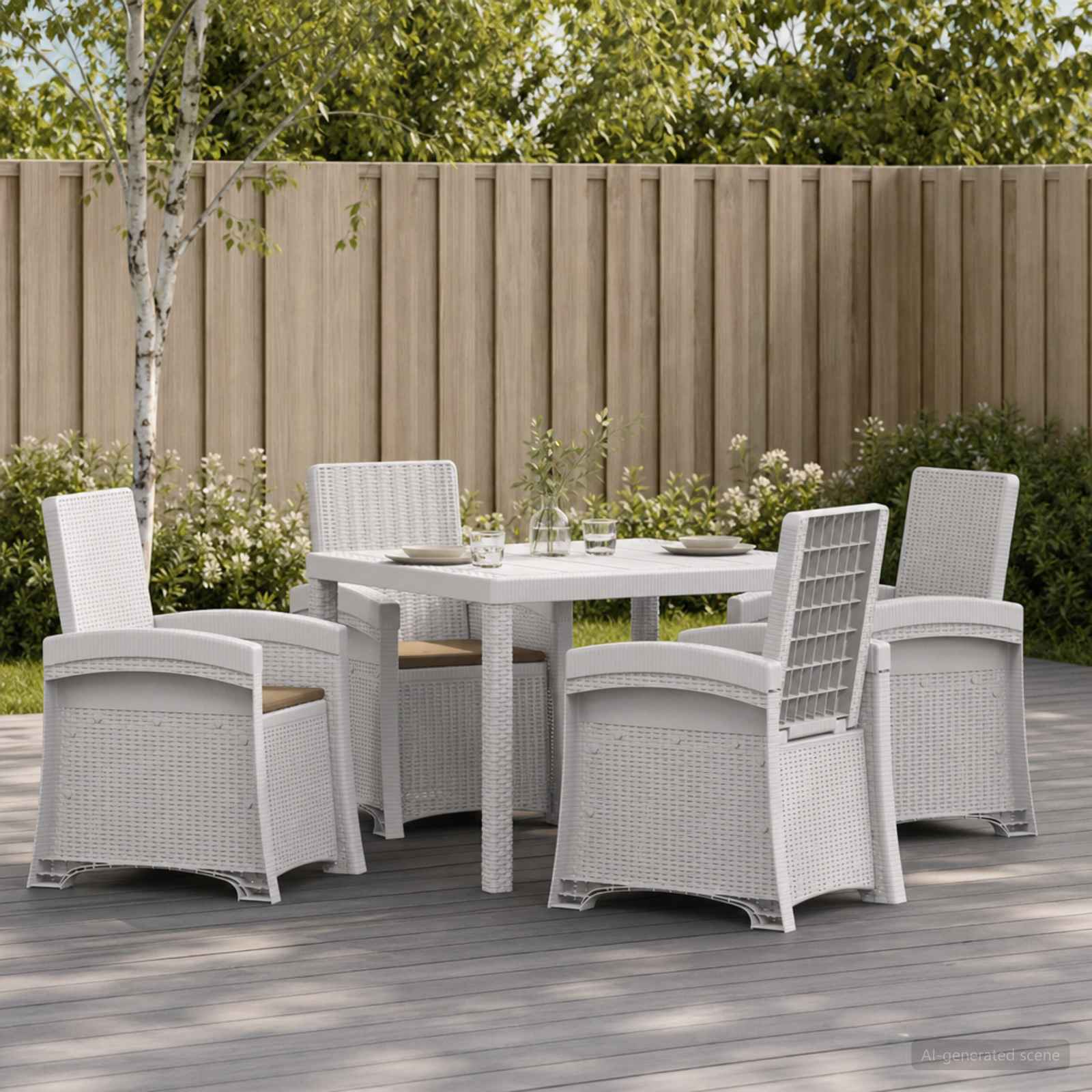 Garten Essgruppe 5 stk. Weiß und Taupe PP