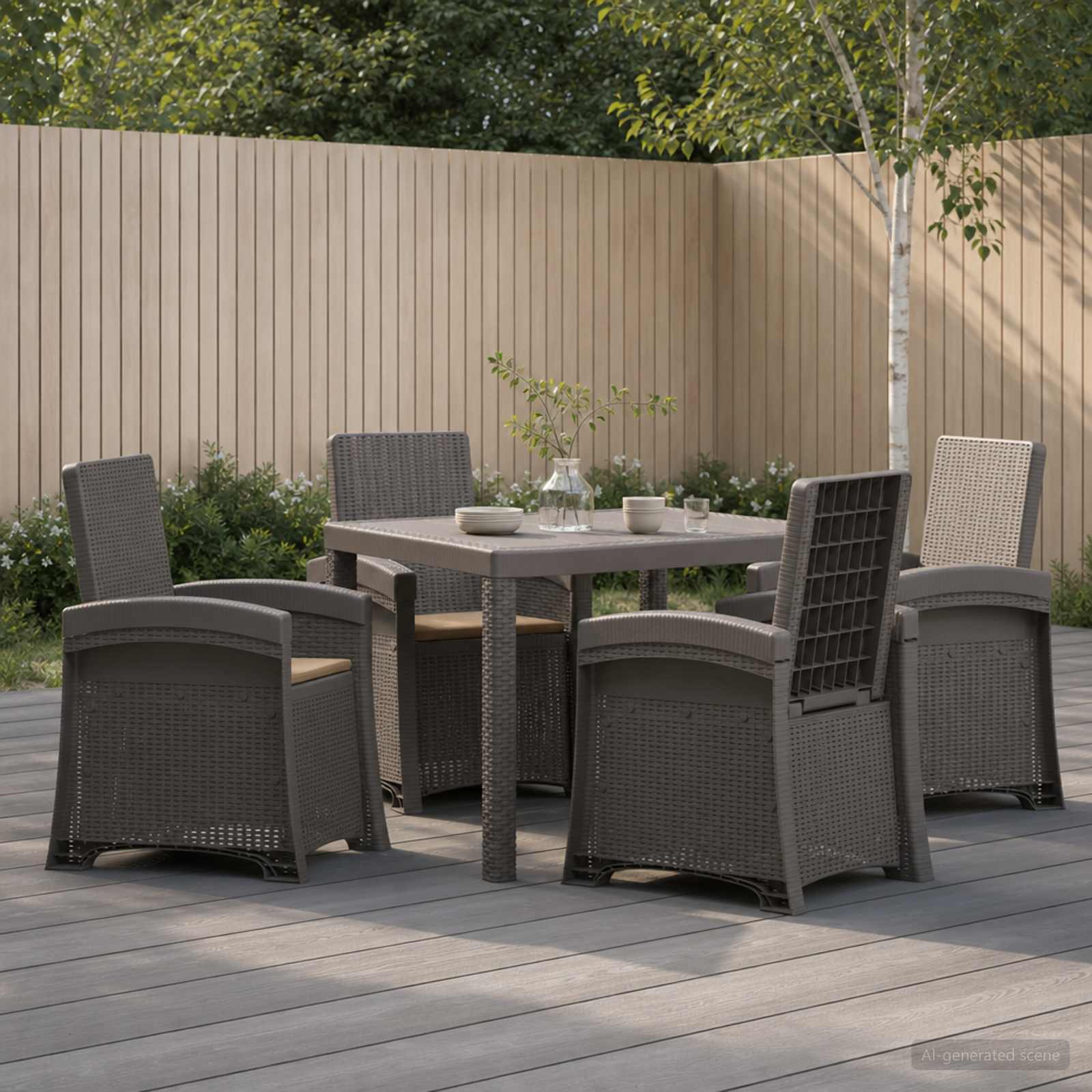 Garten Essgruppe 5 stk. Hellgrau und Taupe PP