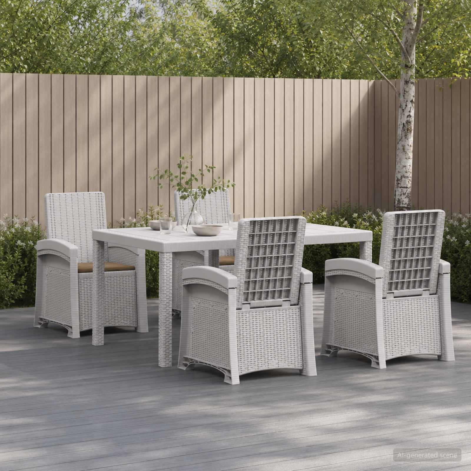 Garten Essgruppe 5 stk. Weiß und Taupe PP