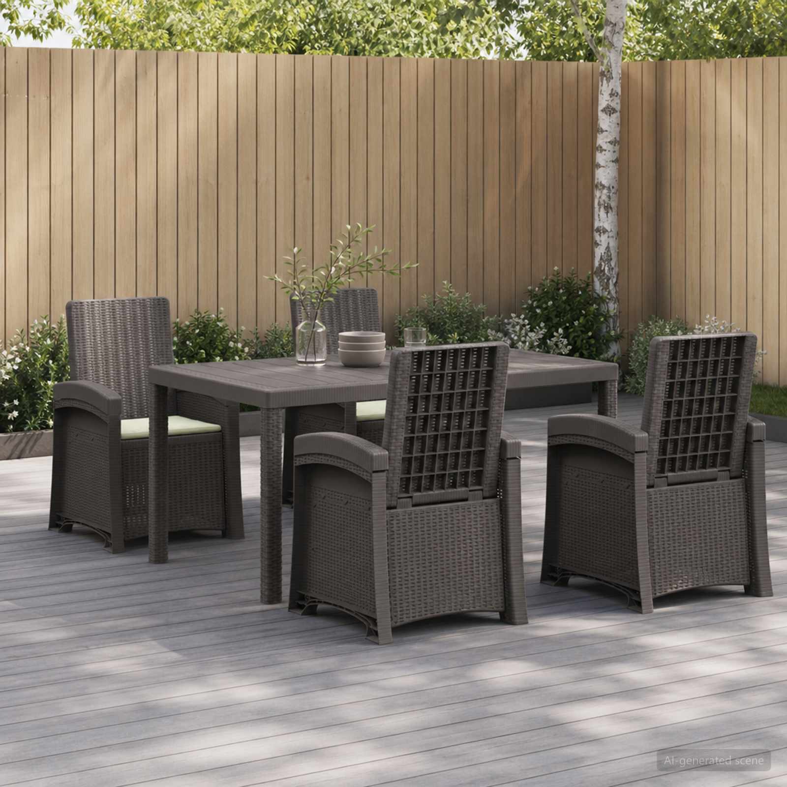 Garten Essgruppe 5 stk. Hellgrau und Creme PP