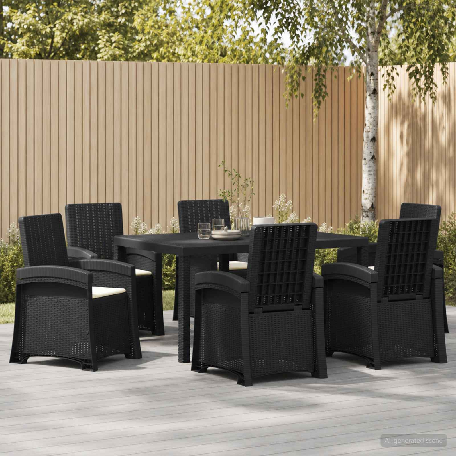 Garten Essgruppe 7 stk. Anthrazit und Creme PP