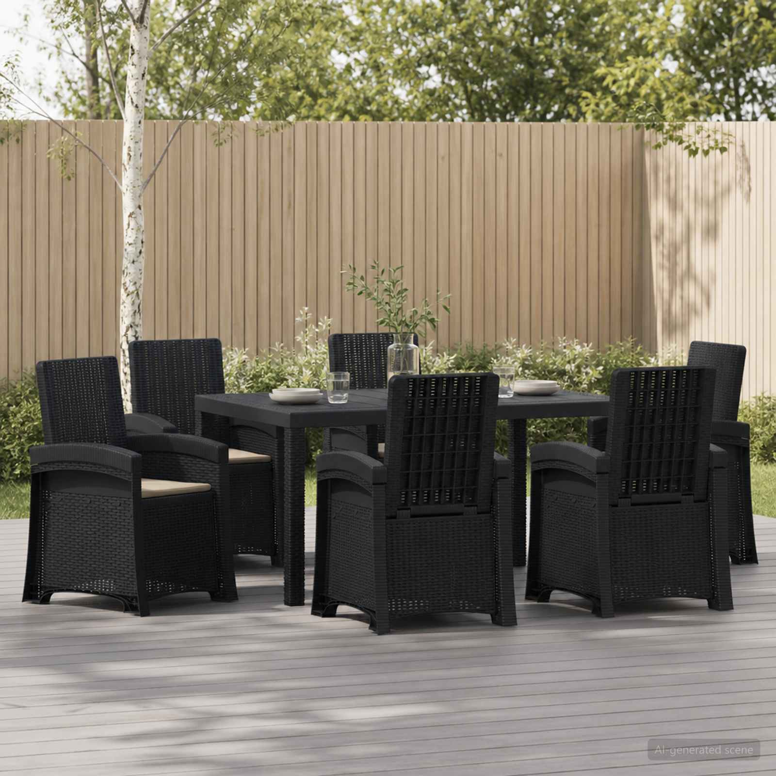 Garten Essgruppe 7 stk. Anthrazit und Taupe PP