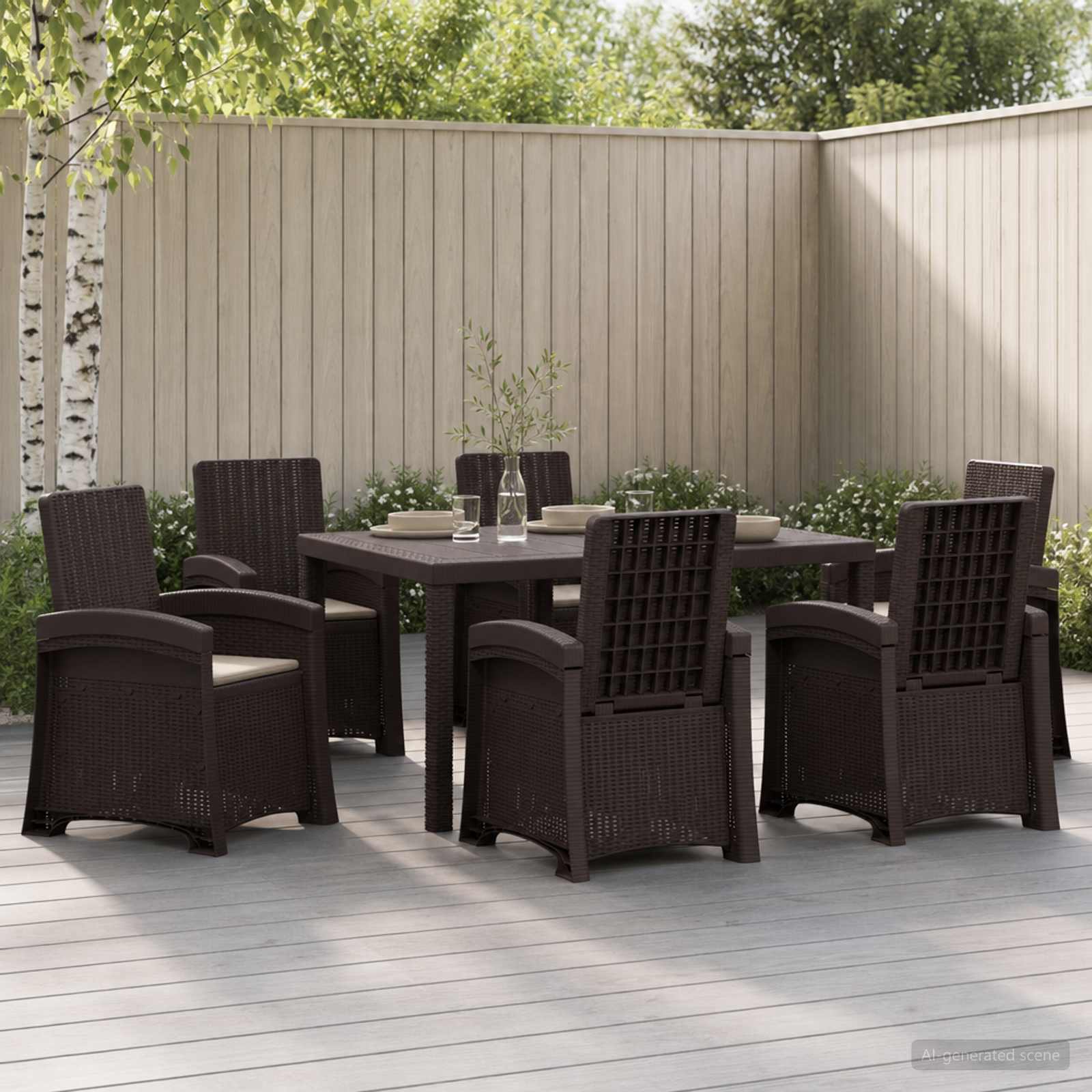 Garten Essgruppe 7 stk. Braun und Taupe PP