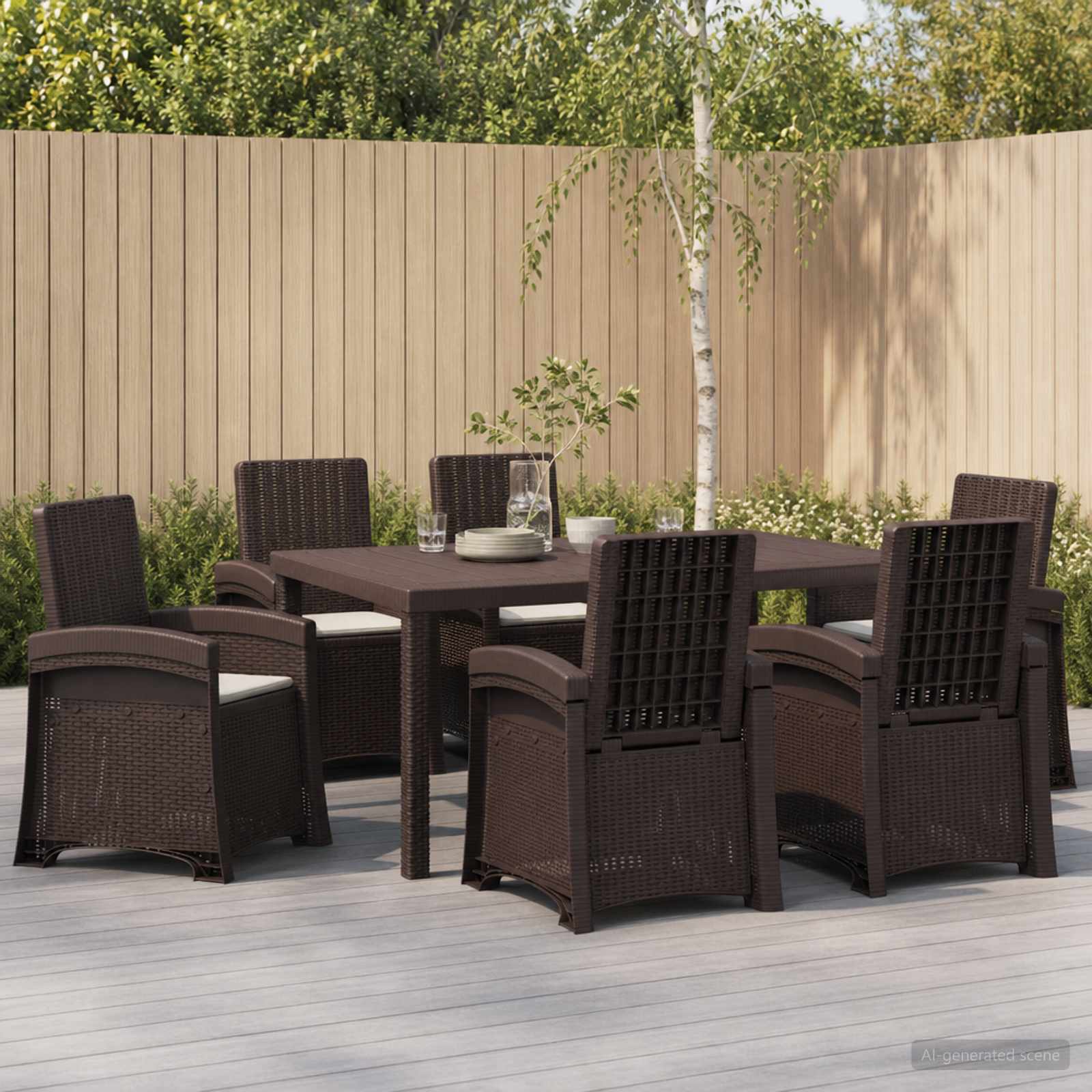 Garten Essgruppe 7 stk. Braun und Hellgrau PP