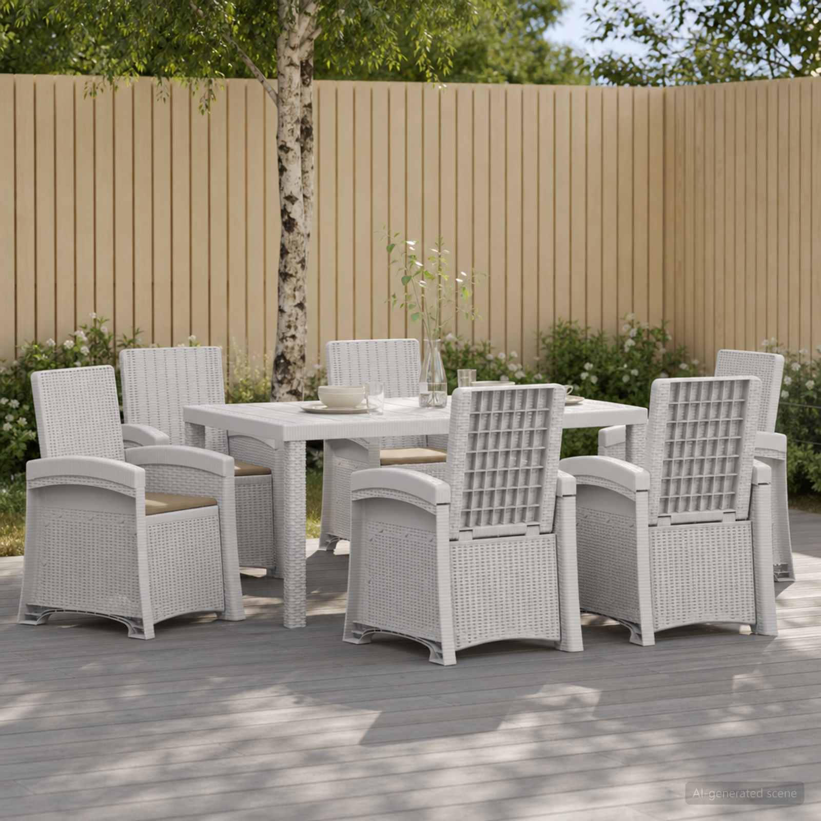 Garten Essgruppe 7 stk. Weiß und Taupe PP