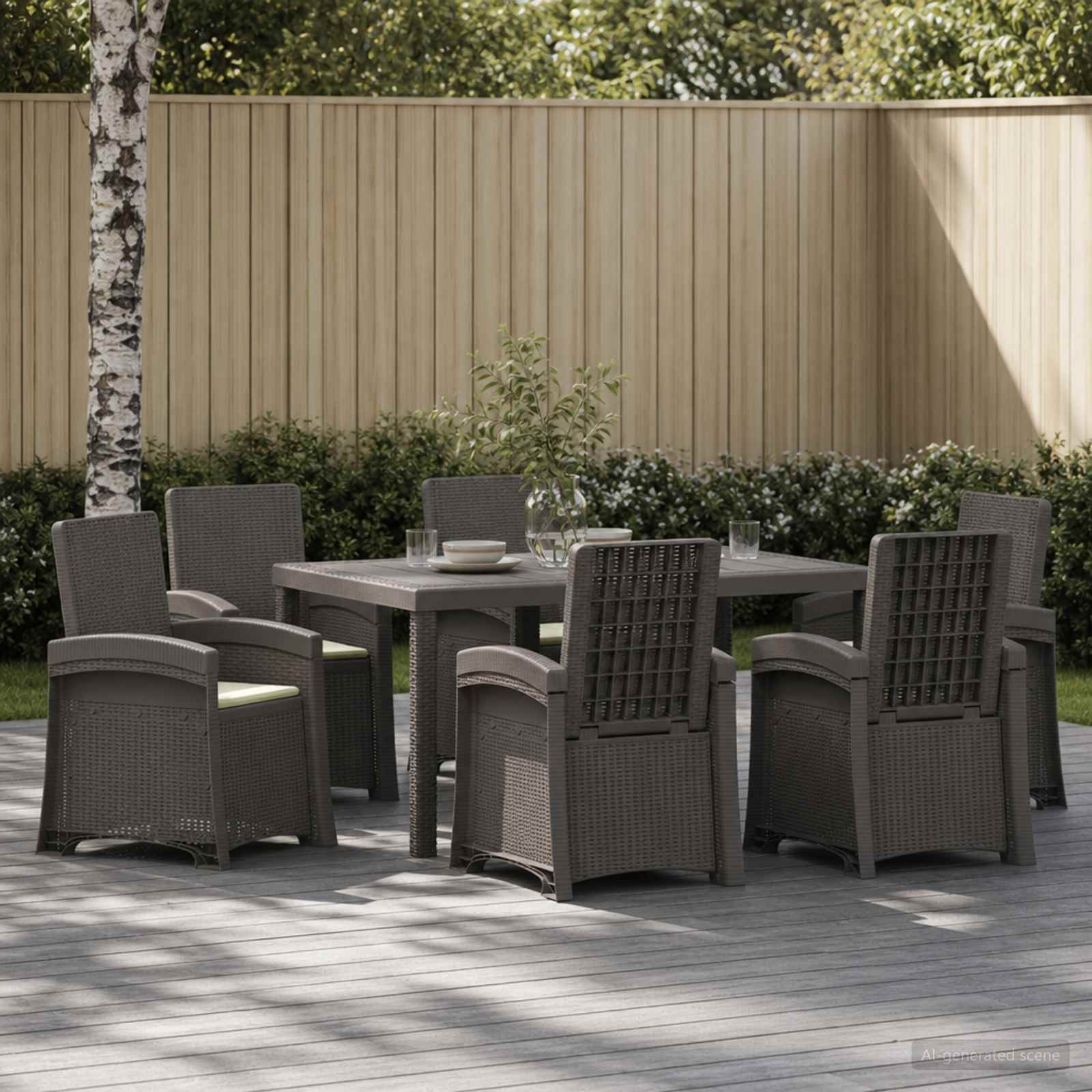 Garten Essgruppe 7 stk. Hellgrau und Creme PP