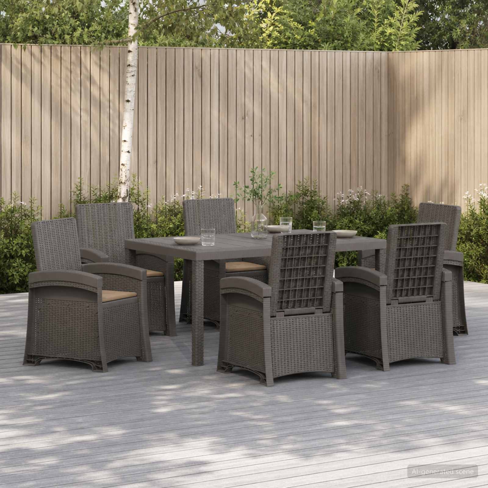 Garten Essgruppe 7 stk. Hellgrau und Taupe PP