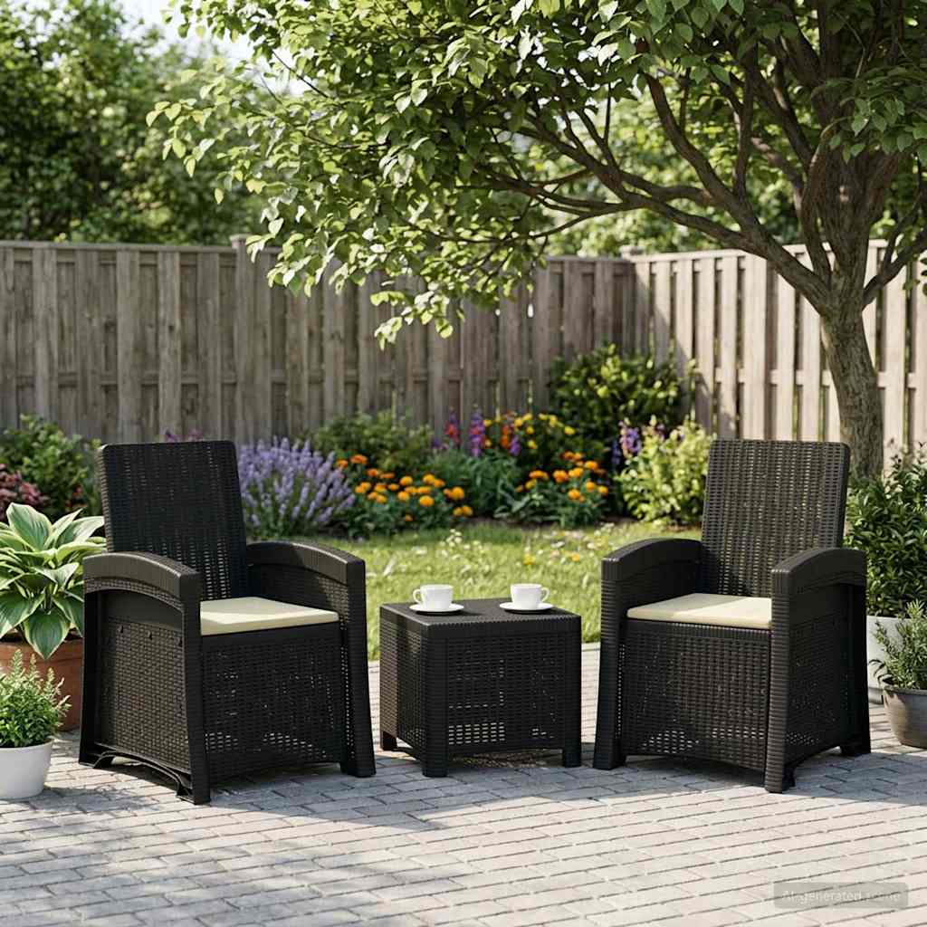 Liegesessel Garten Rattan-Optik 2 stk. Anthrazit und Creme PP