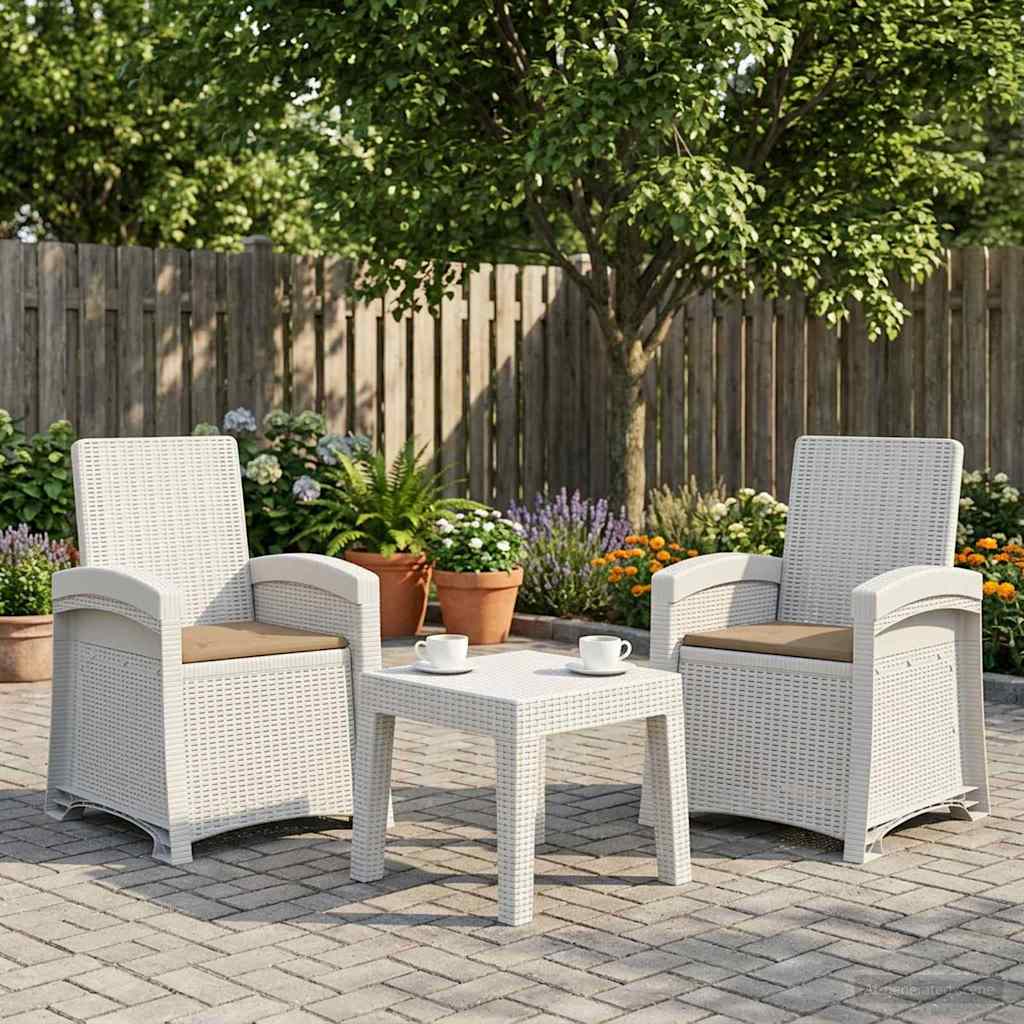 Liegesessel Garten Rattan-Optik 2 stk. Weiß und Taupe PP
