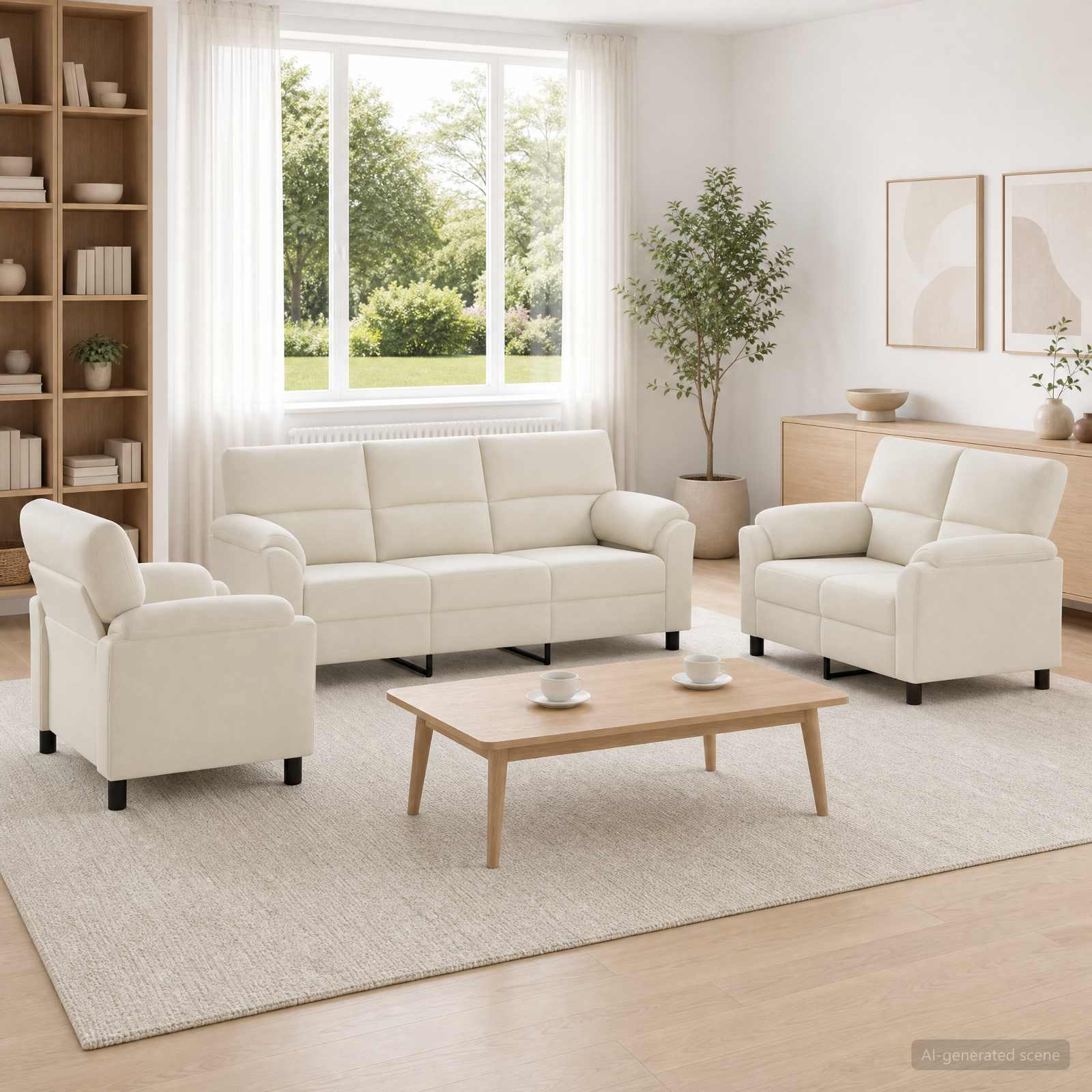 Sofa-Set 3 stk. Creme Samt