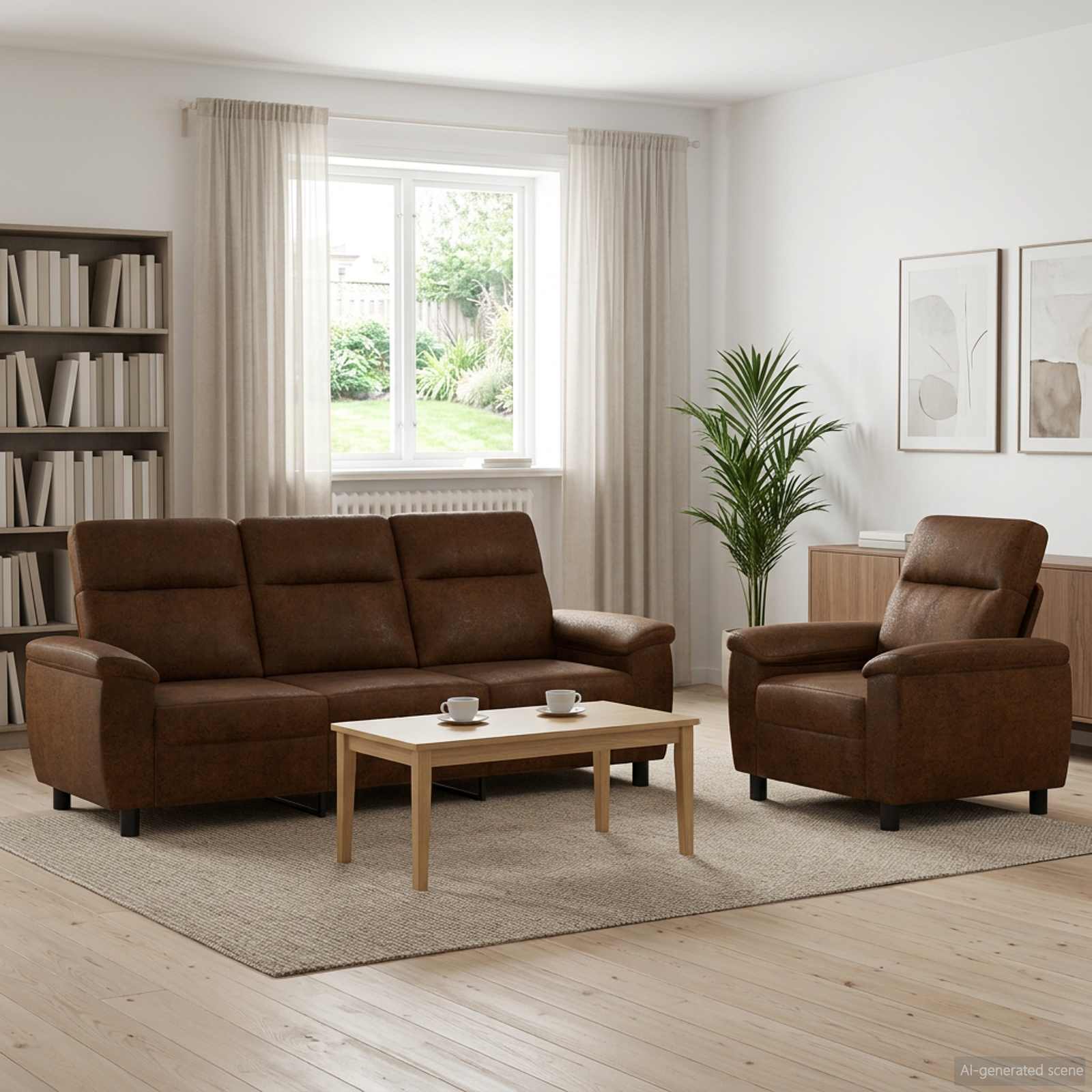 Sofa-Set 2 stk. Braun Kunstwildleder