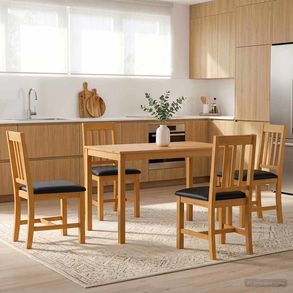 Essgruppe 5 stk. Schwarz Massivholz Eiche