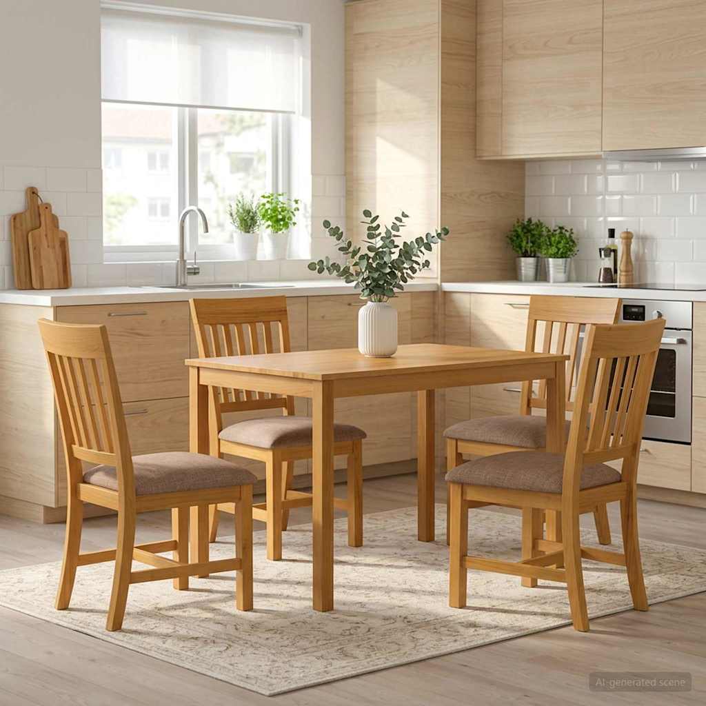 Essgruppe 5 stk. Grau Massivholz Eiche