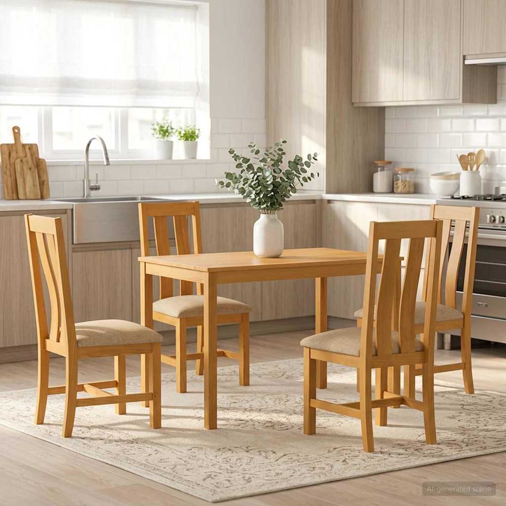Essgruppe 5 stk. Beige Massivholz Eiche