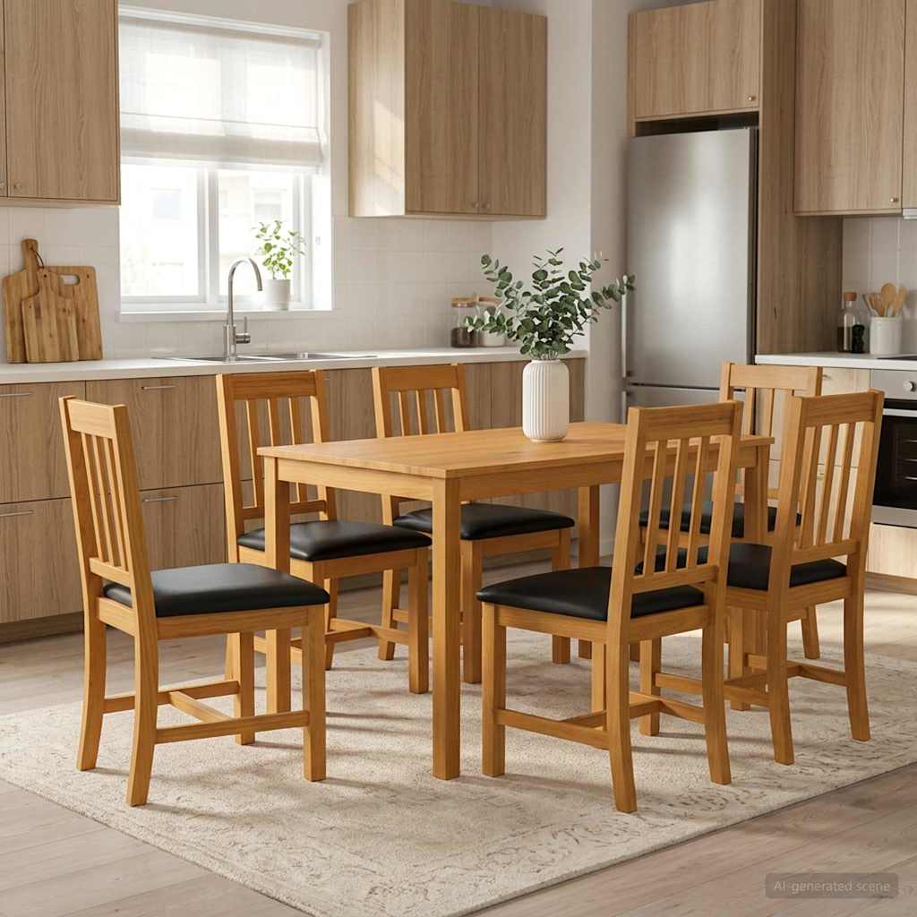 Essgruppe 7 stk. Schwarz Massivholz Eiche
