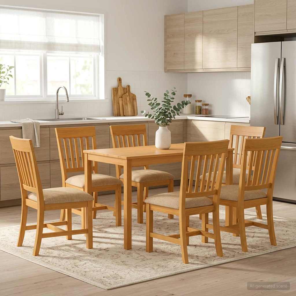 Essgruppe 7 stk. Beige Massivholz Eiche