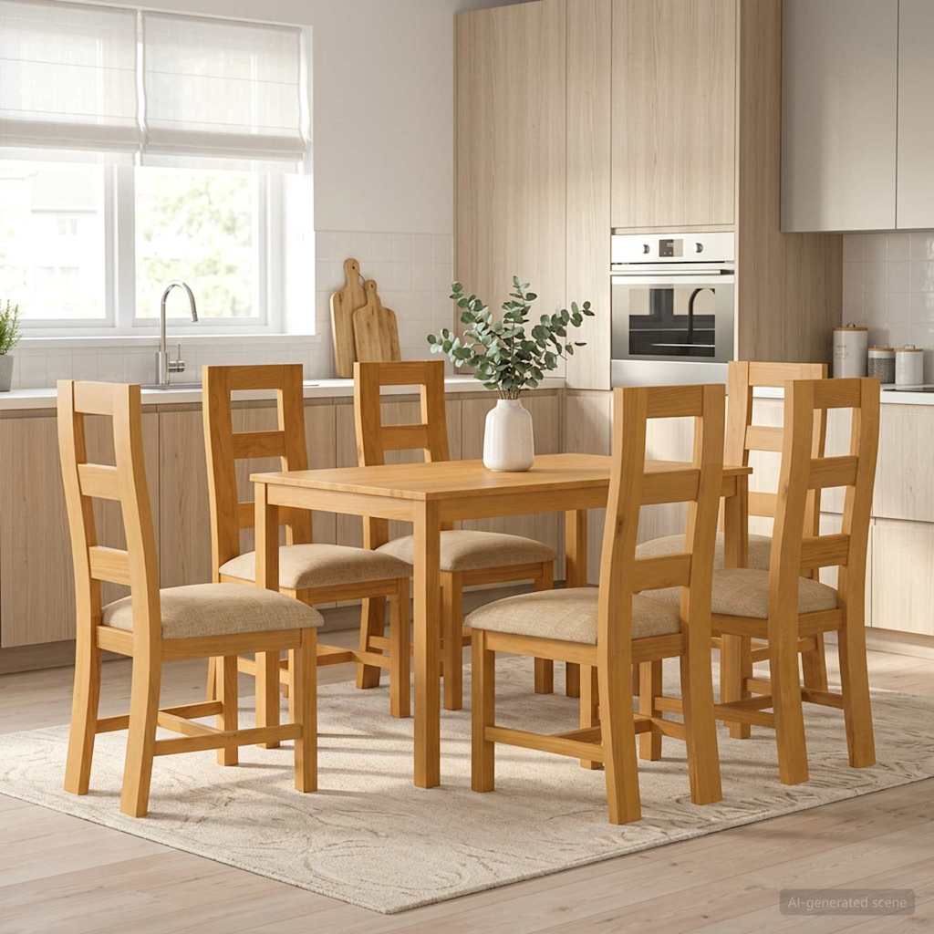 Essgruppe 7 stk. Beige Massivholz Eiche