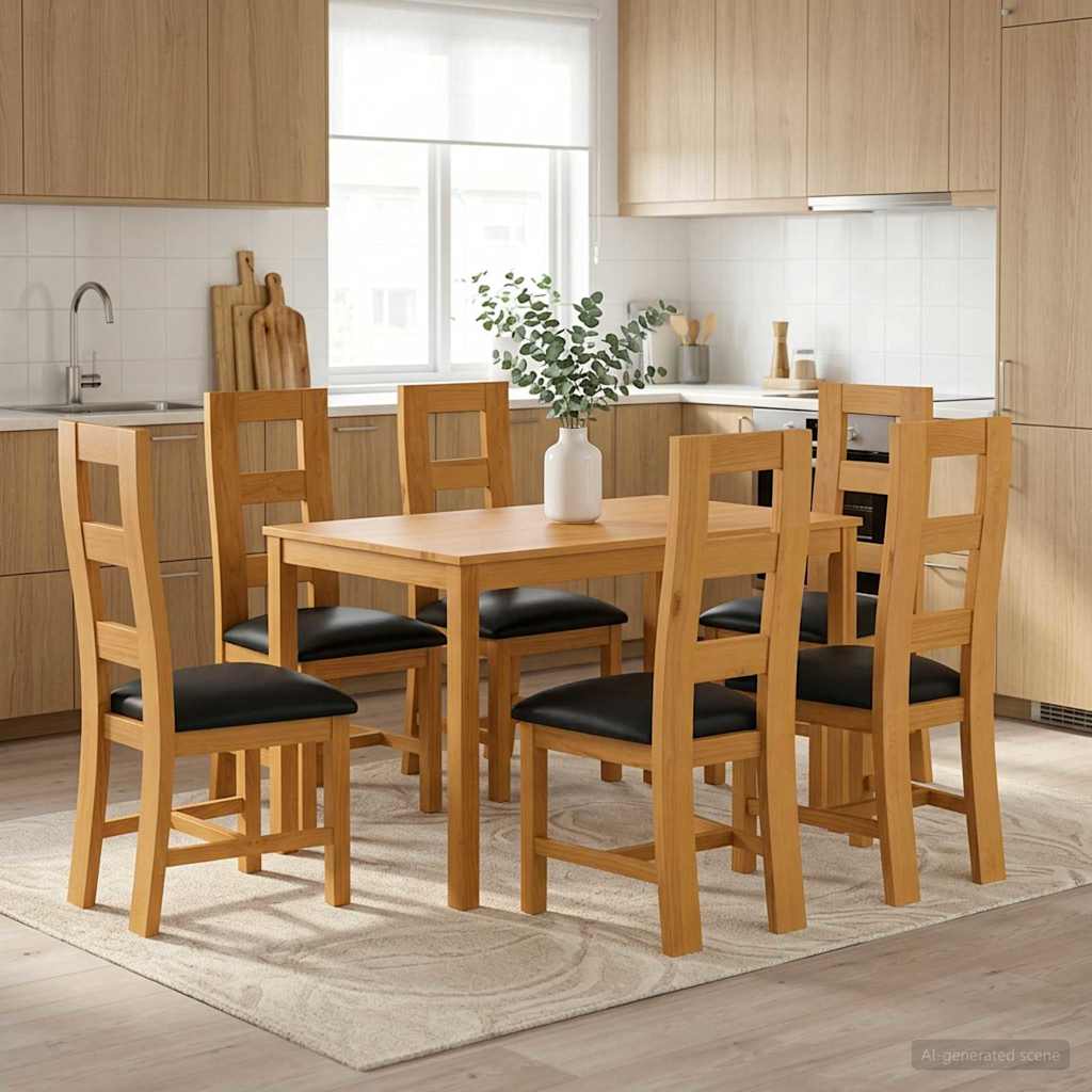 Essgruppe 7 stk. Schwarz Massivholz Eiche
