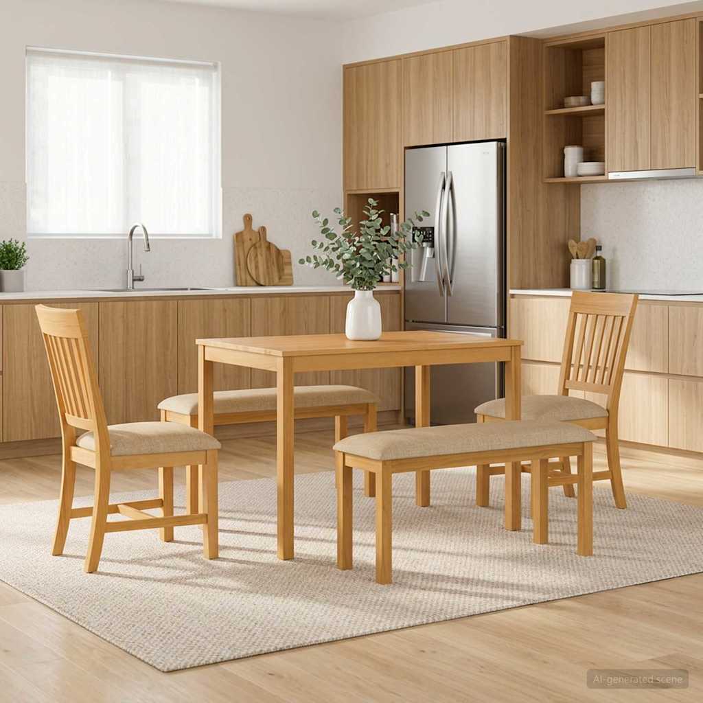 Essgruppe 5 stk. Beige Massivholz Eiche