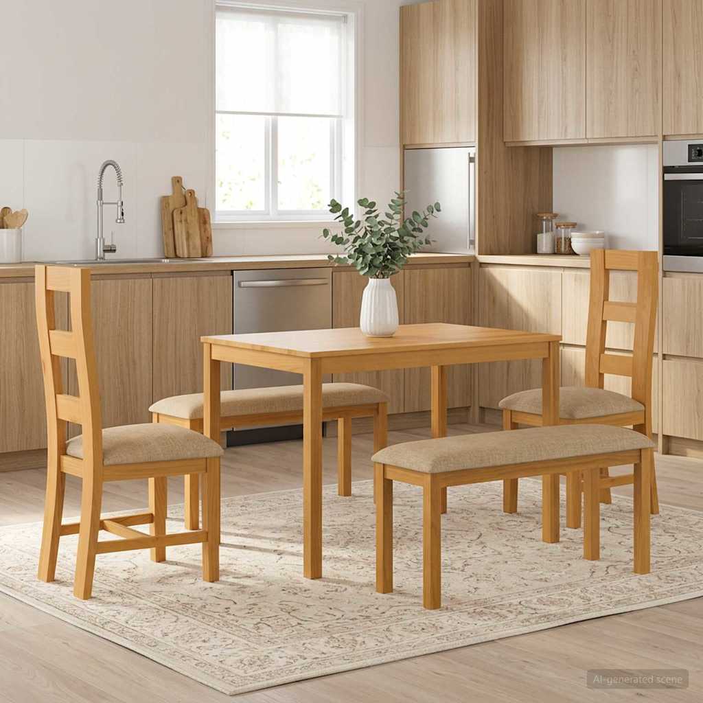 Essgruppe 5 stk. Beige Massivholz Eiche