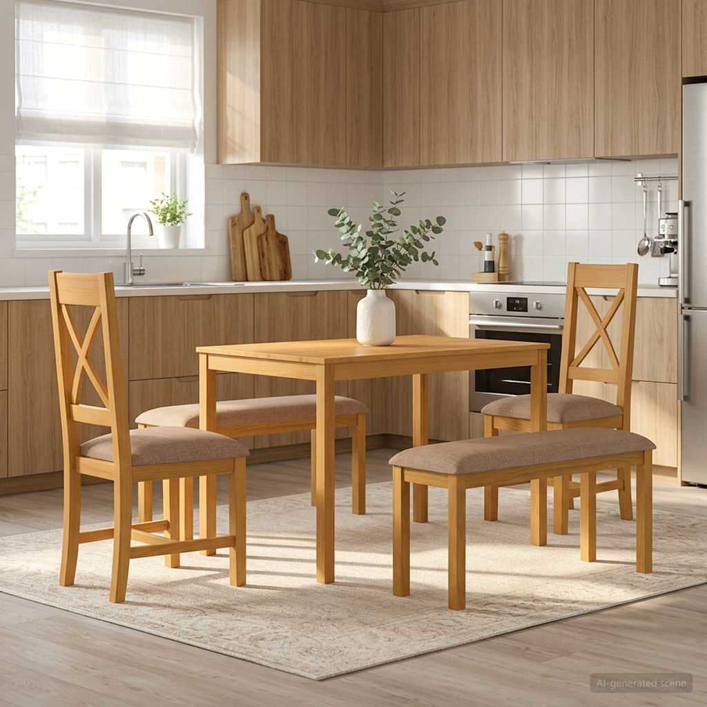 Essgruppe 5 stk. Grau Massivholz Eiche