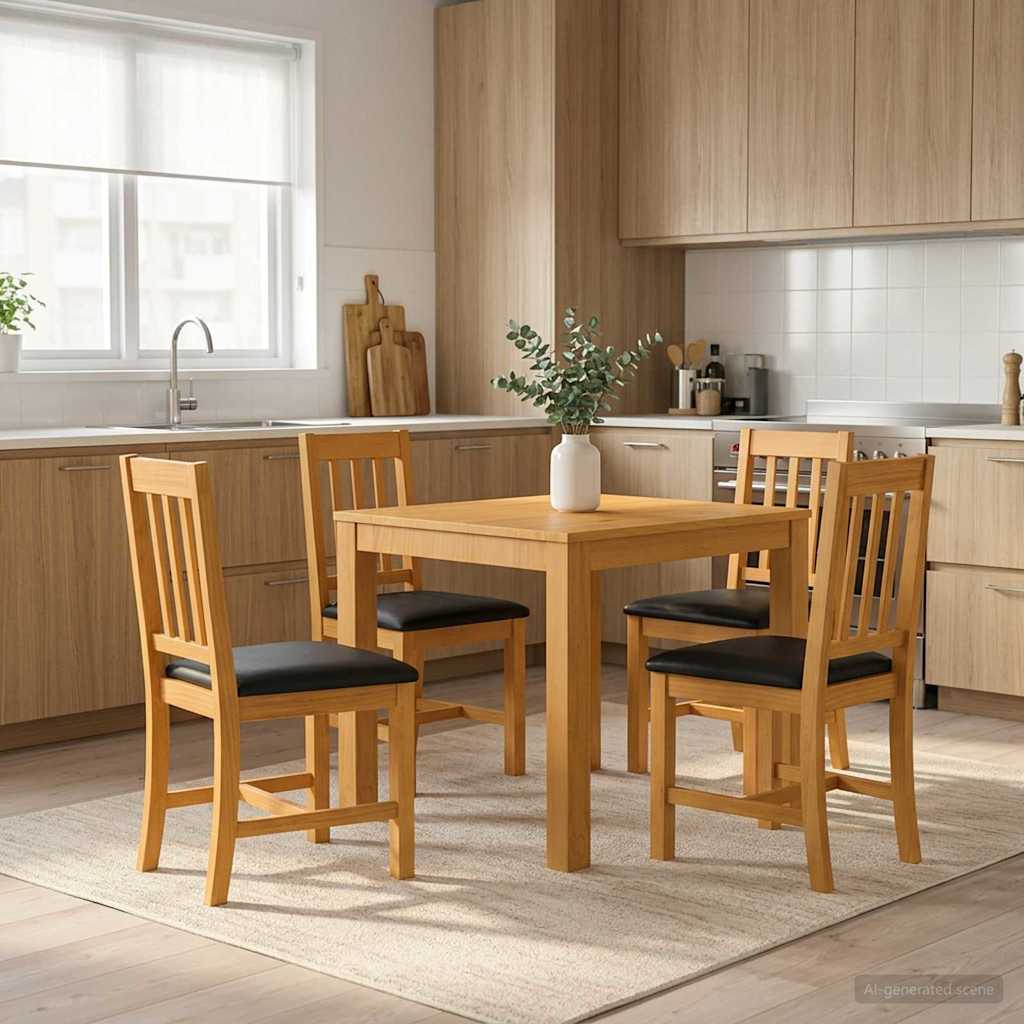 Essgruppe 5 stk. Schwarz Massivholz Eiche
