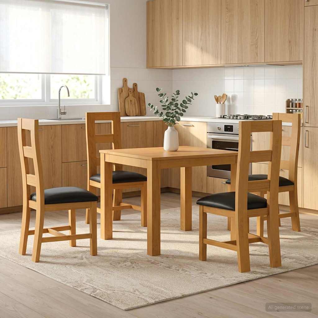 Essgruppe 5 stk. Schwarz Massivholz Eiche