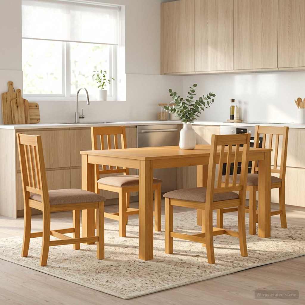 Essgruppe 5 stk. Grau Massivholz Eiche