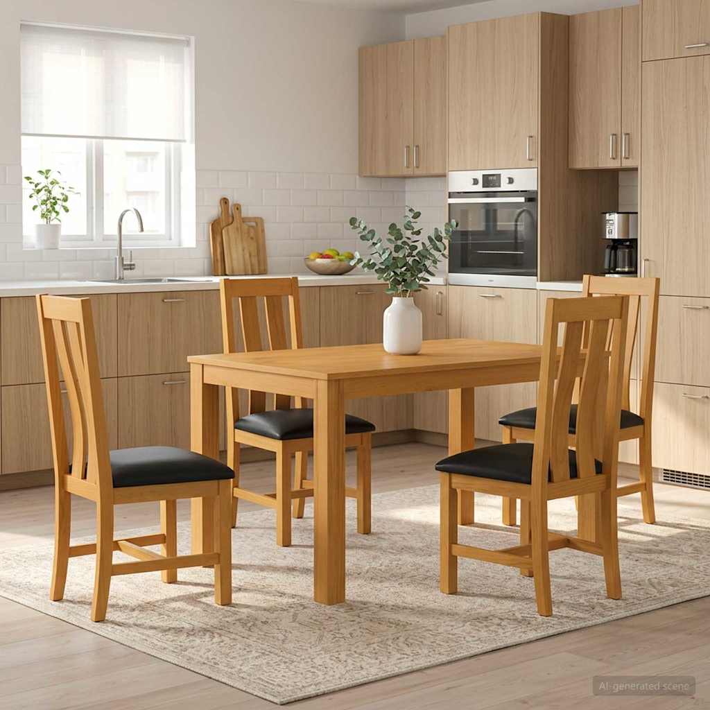 Essgruppe 5 stk. Schwarz Massivholz Eiche