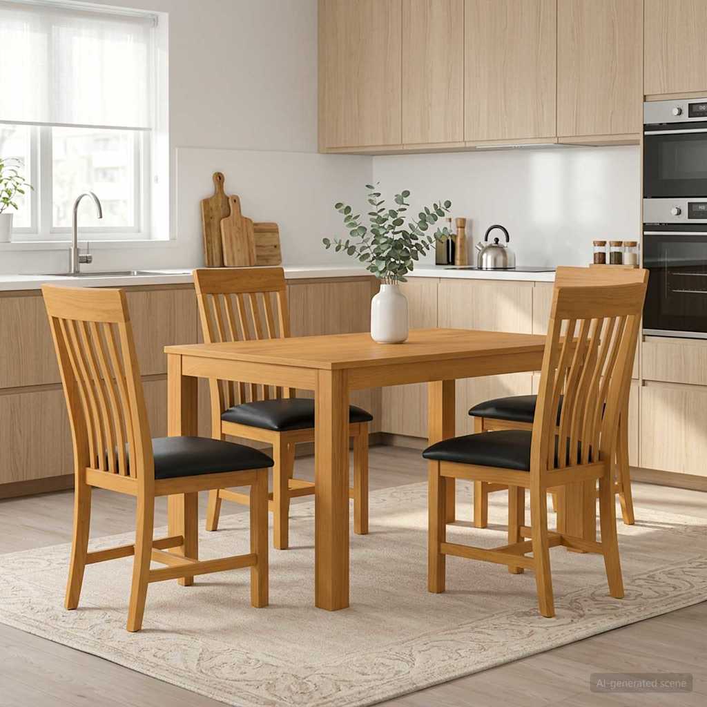 Essgruppe 5 stk. Schwarz Massivholz Eiche