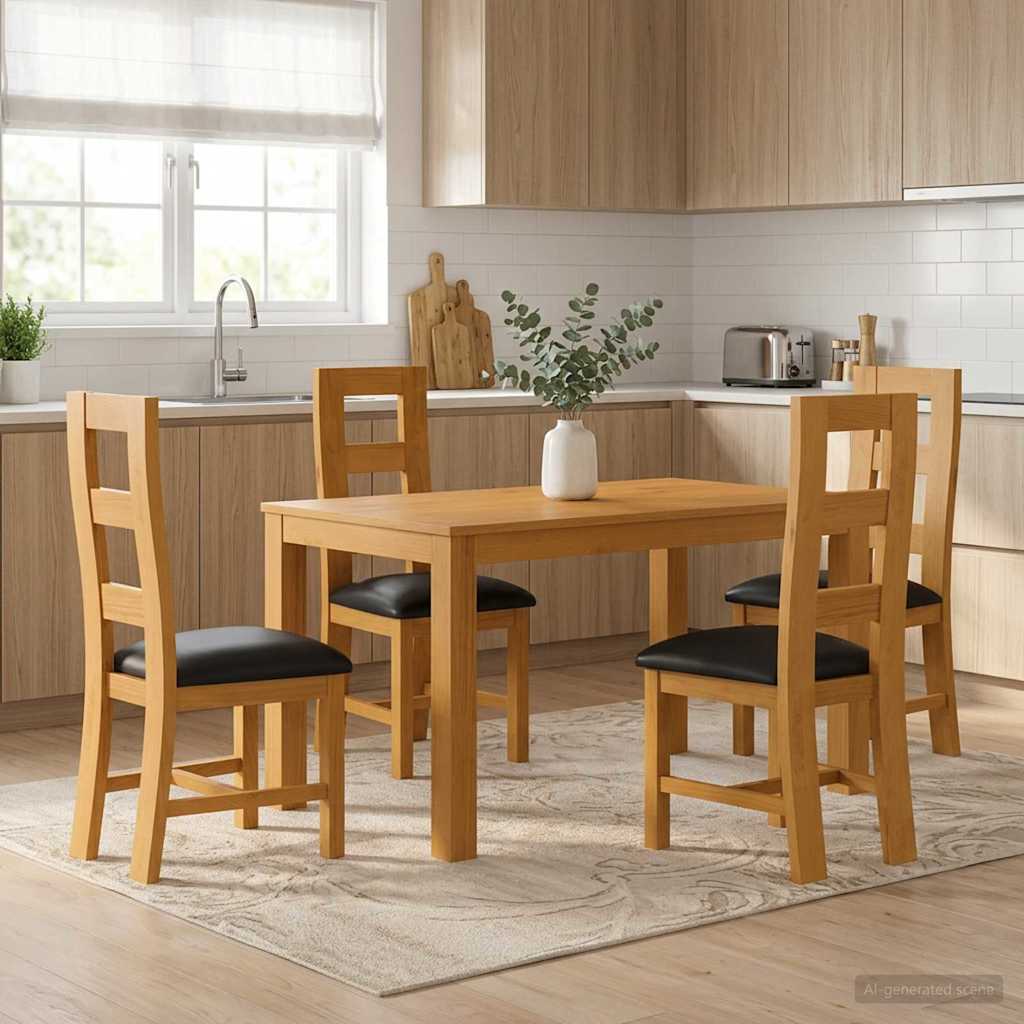Essgruppe 5 stk. Schwarz Massivholz Eiche