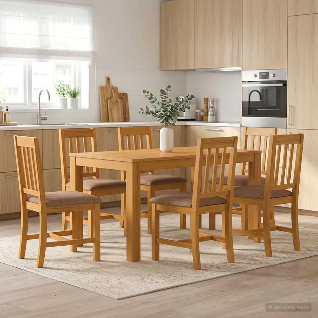 Essgruppe 7 stk. Grau Massivholz Eiche