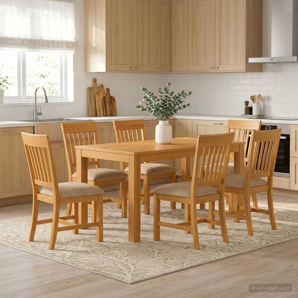 Essgruppe 7 stk. Beige Massivholz Eiche