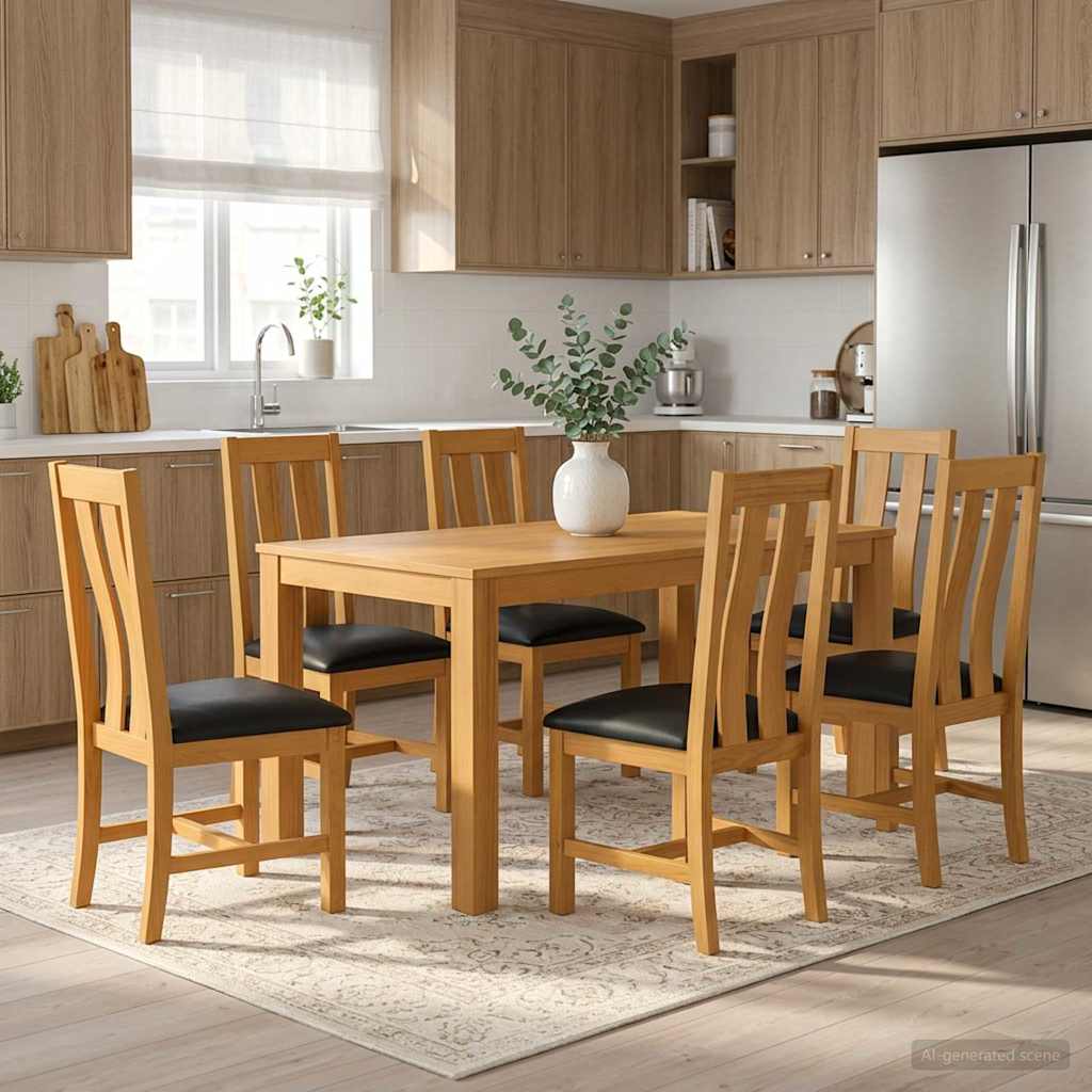 Essgruppe 7 stk. Schwarz Massivholz Eiche