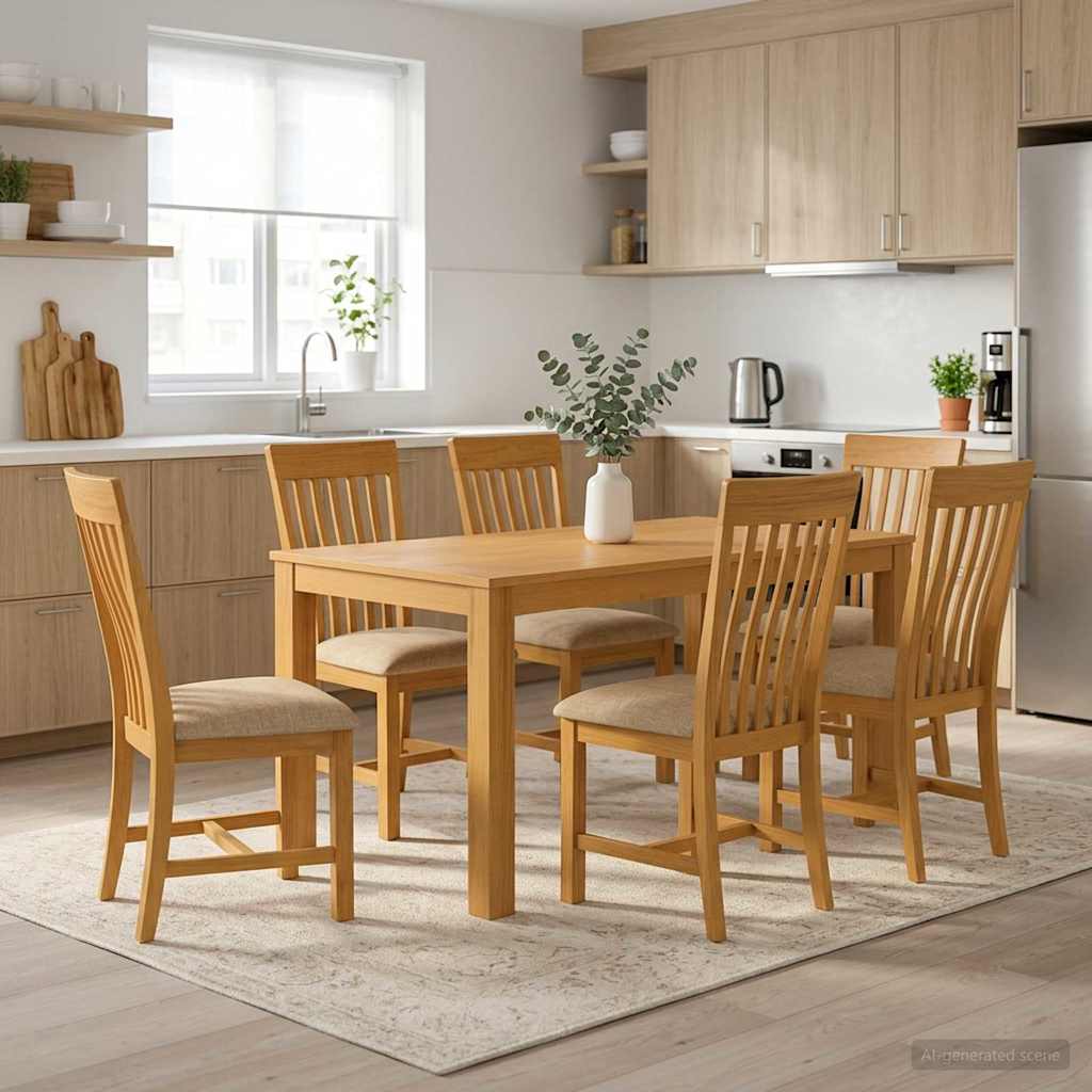 Essgruppe 7 stk. Beige Massivholz Eiche