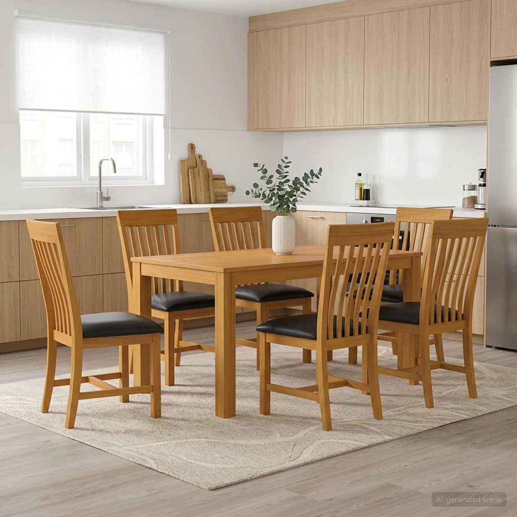 Essgruppe 7 stk. Schwarz Massivholz Eiche