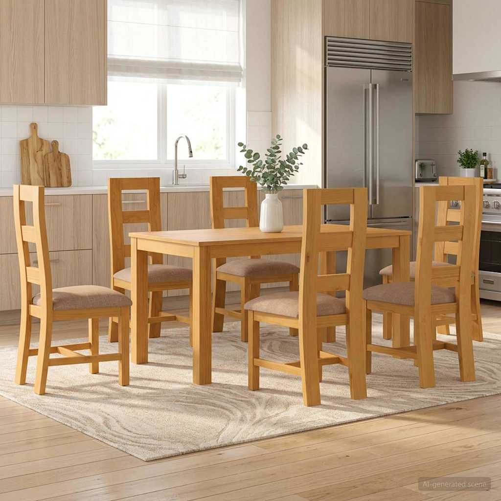 Essgruppe 7 stk. Grau Massivholz Eiche