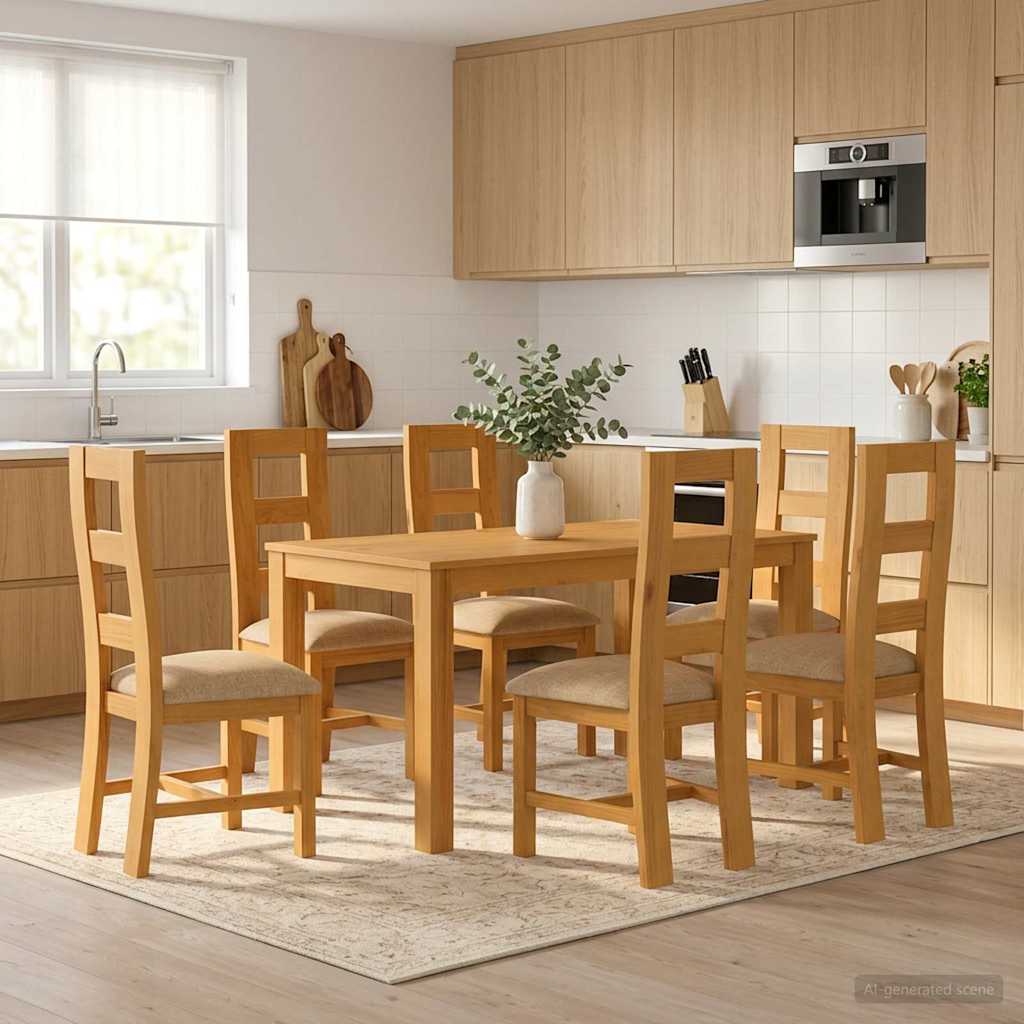 Essgruppe 7 stk. Beige Massivholz Eiche