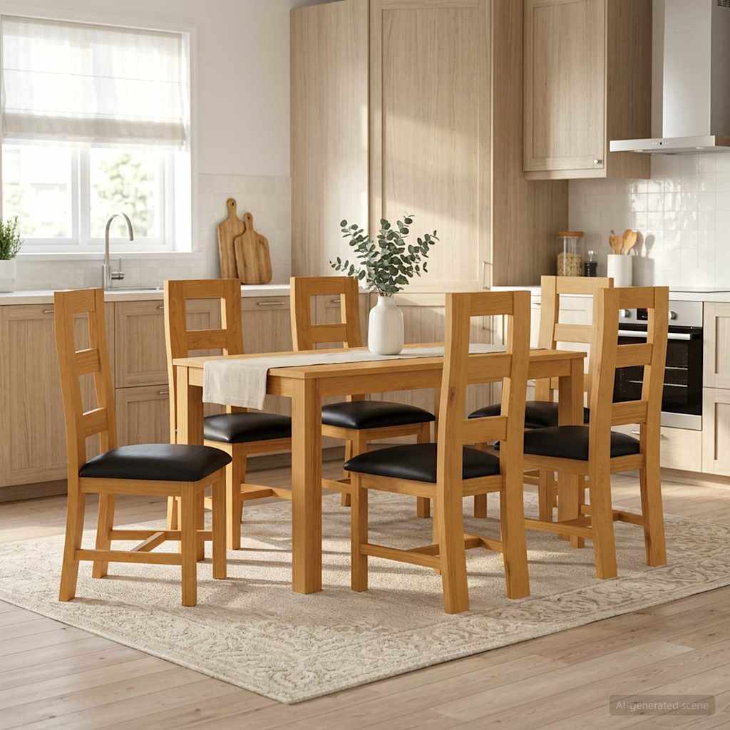 Essgruppe 7 stk. Schwarz Massivholz Eiche