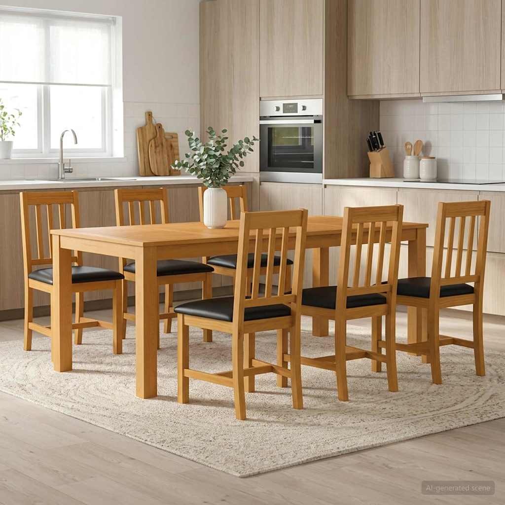Essgruppe 7 stk. Schwarz Massivholz Eiche
