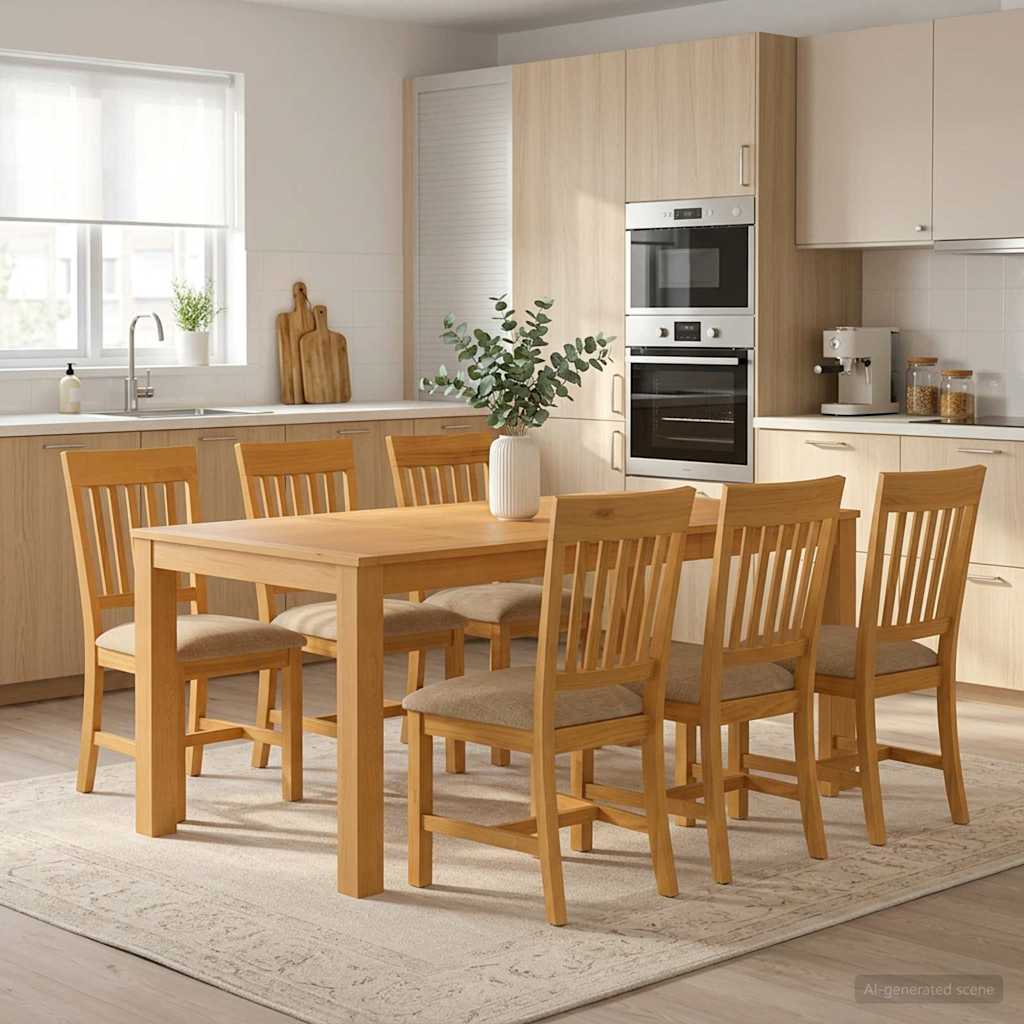 Essgruppe 7 Stk. Beige Massivholz Eiche