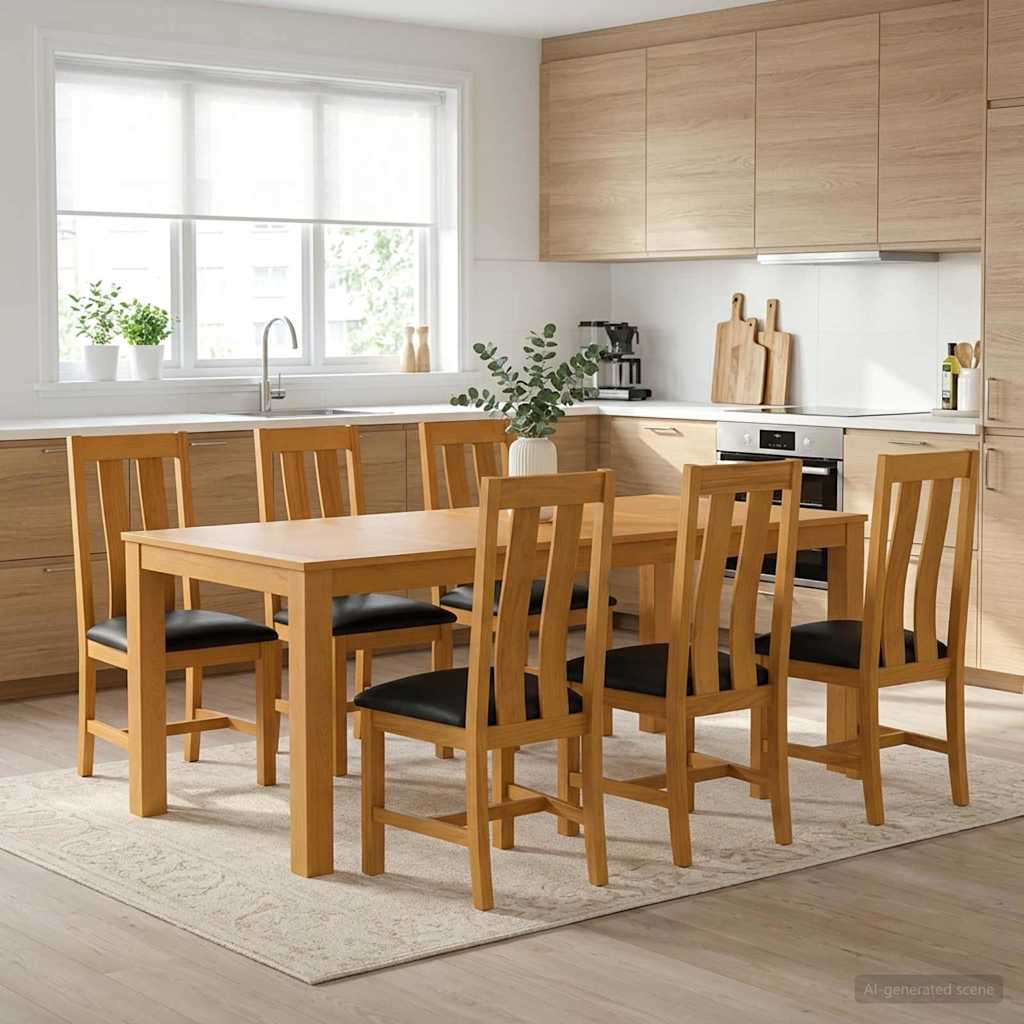 Essgruppe 7 Stk. Schwarz Massivholz Eiche