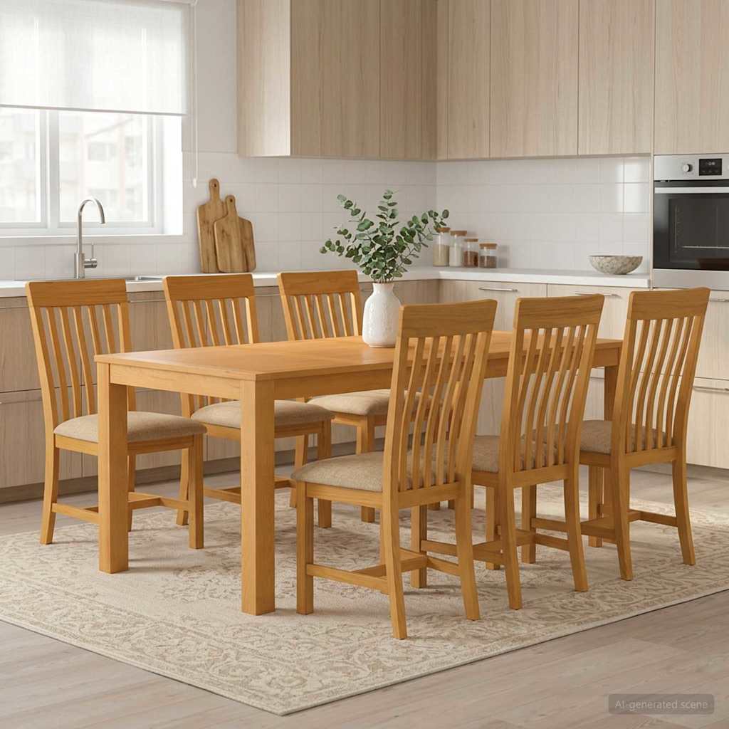 Essgruppe 7 stk. Beige Massivholz Eiche