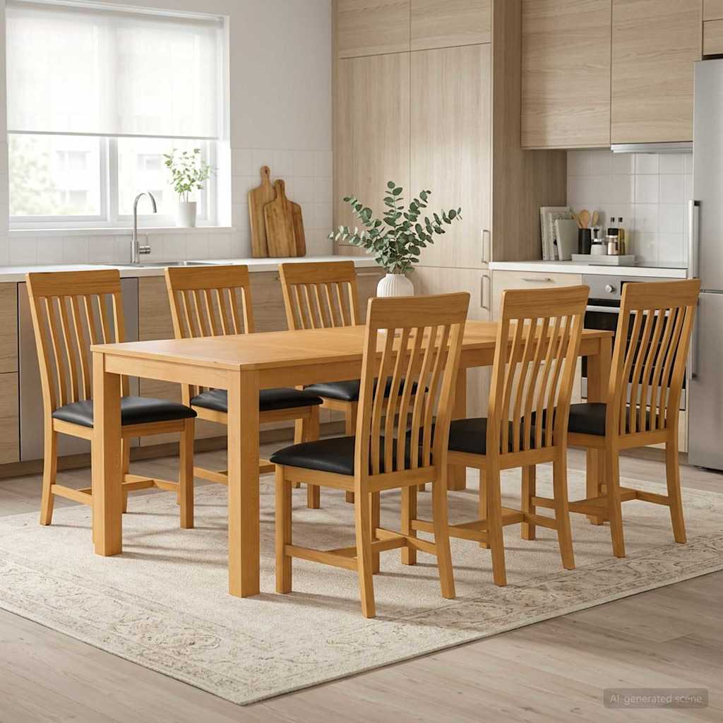 Essgruppe 7 Stk. Schwarz Massivholz Eiche