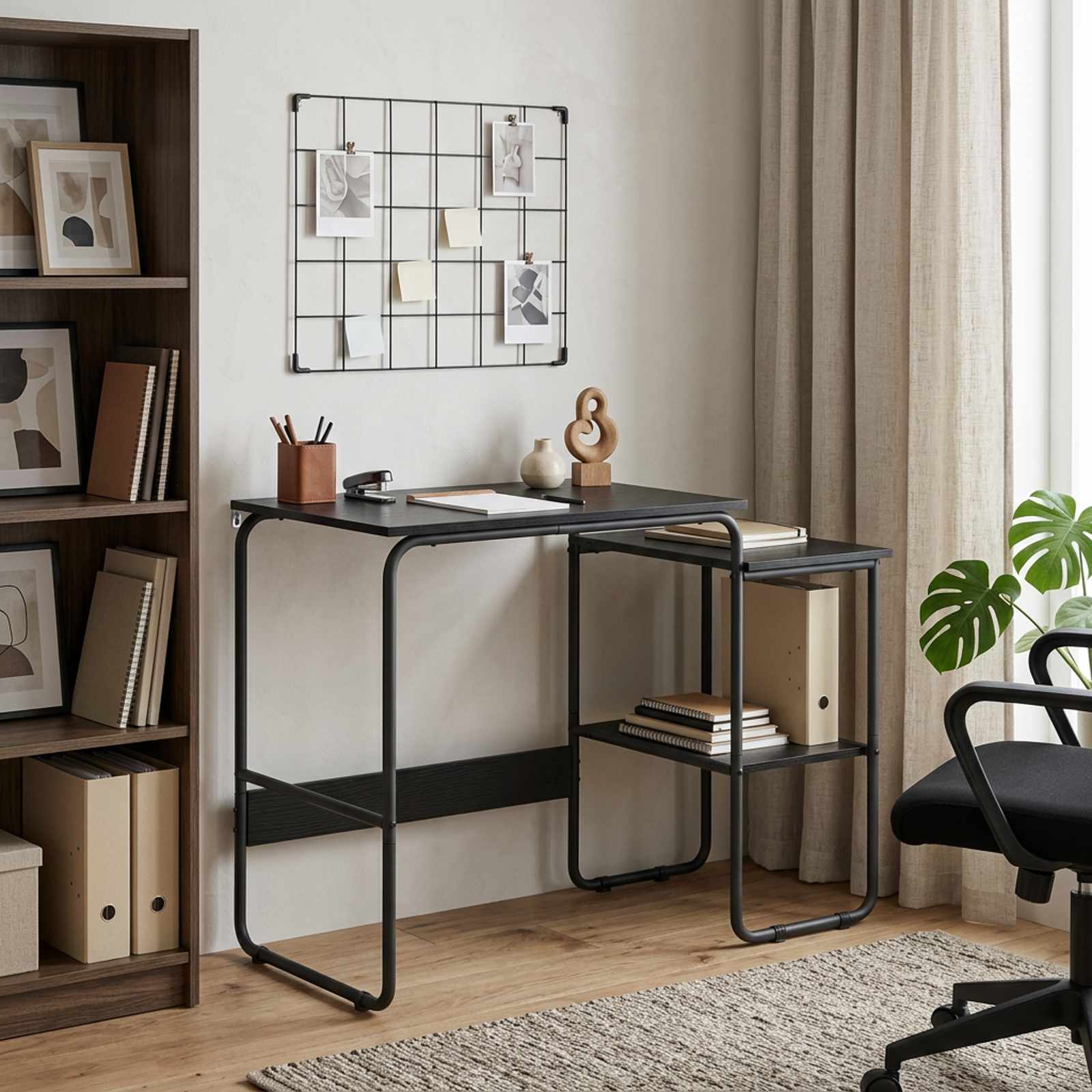 Schreibtisch mit Stauraum Schwarz Eichen-Optik 100 x 50 x 75 cm