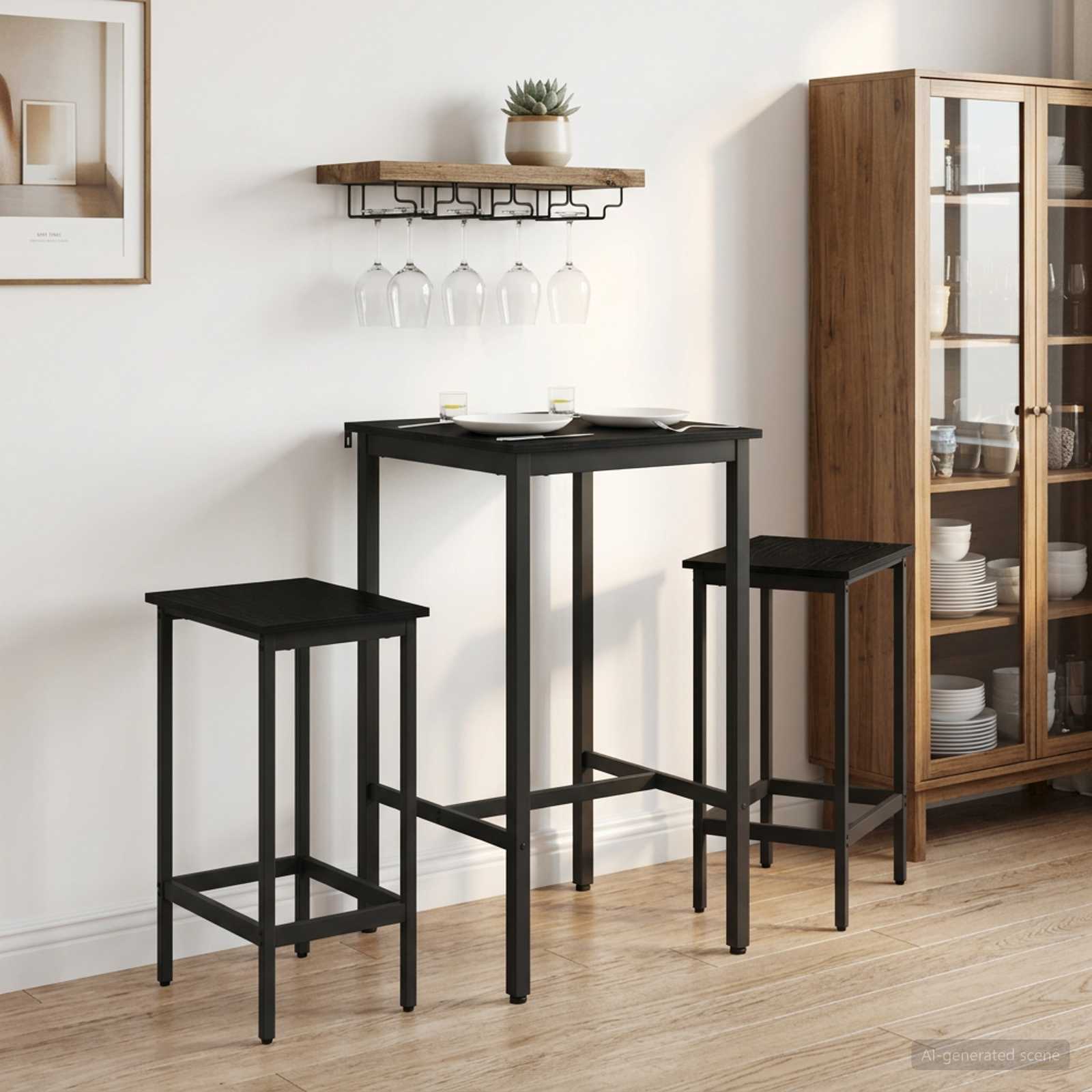 Bartisch 52 x 52 x 90 cm Holzwerkstoff Schwarz Eichen-Optik