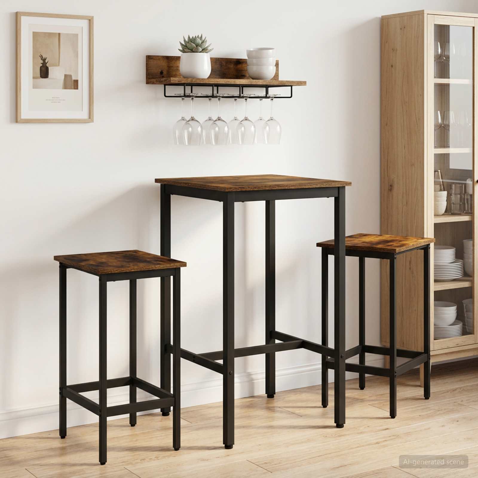 Bartisch 52 x 52 x 90 cm Holzwerkstoff Raucheiche Rechtwinklig