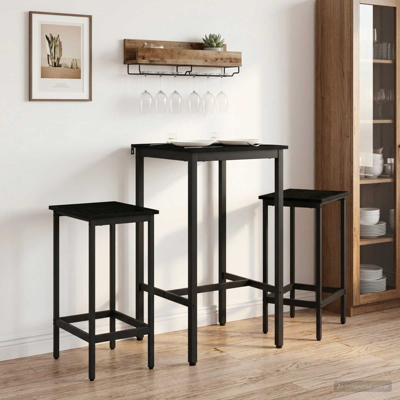 Bartisch 52 x 52 x 110 cm Holzwerkstoff Schwarz Eichen-Optik
