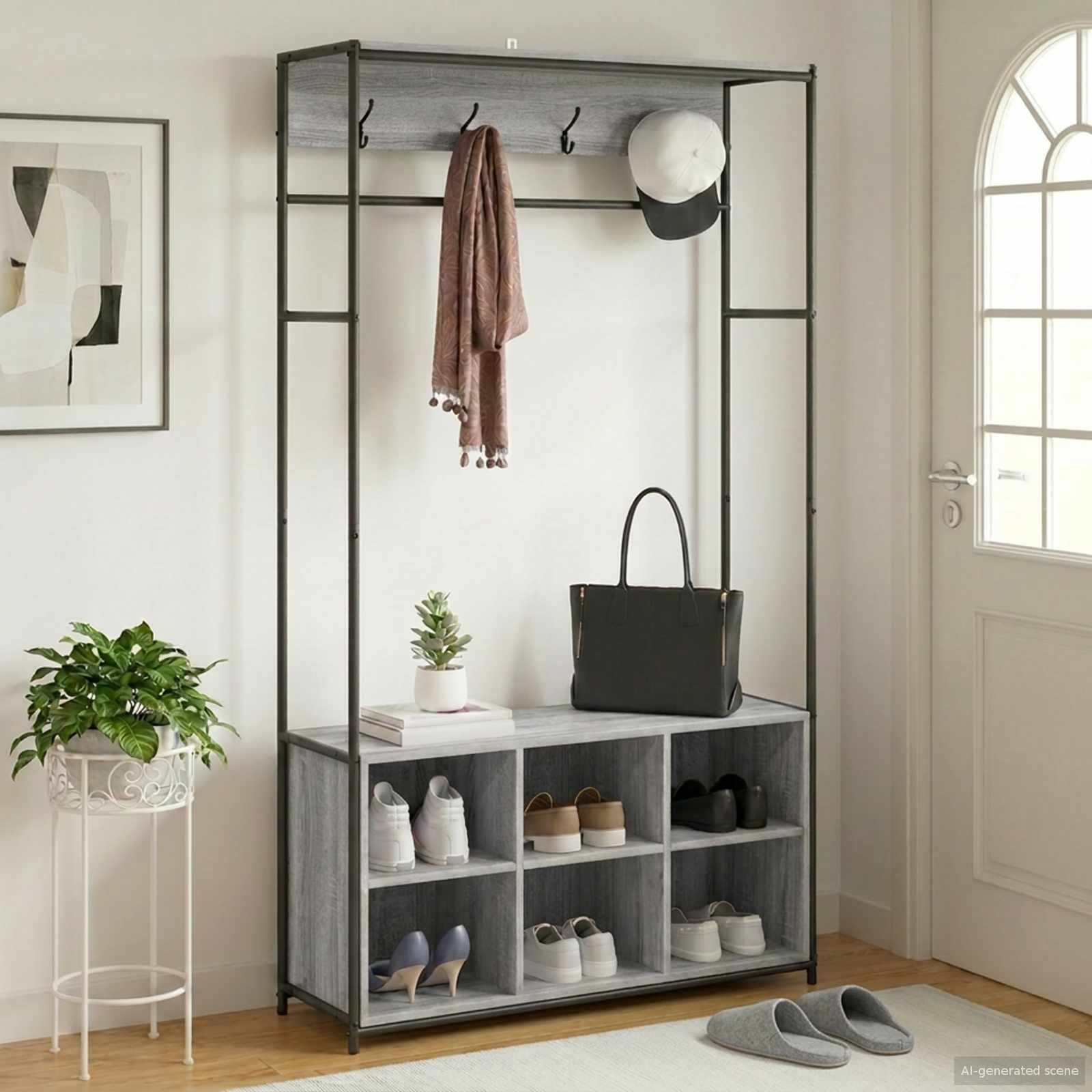 Garderobenständer mit Schuhbank Sonoma-Grau 100 x 32 x 180,5 cm