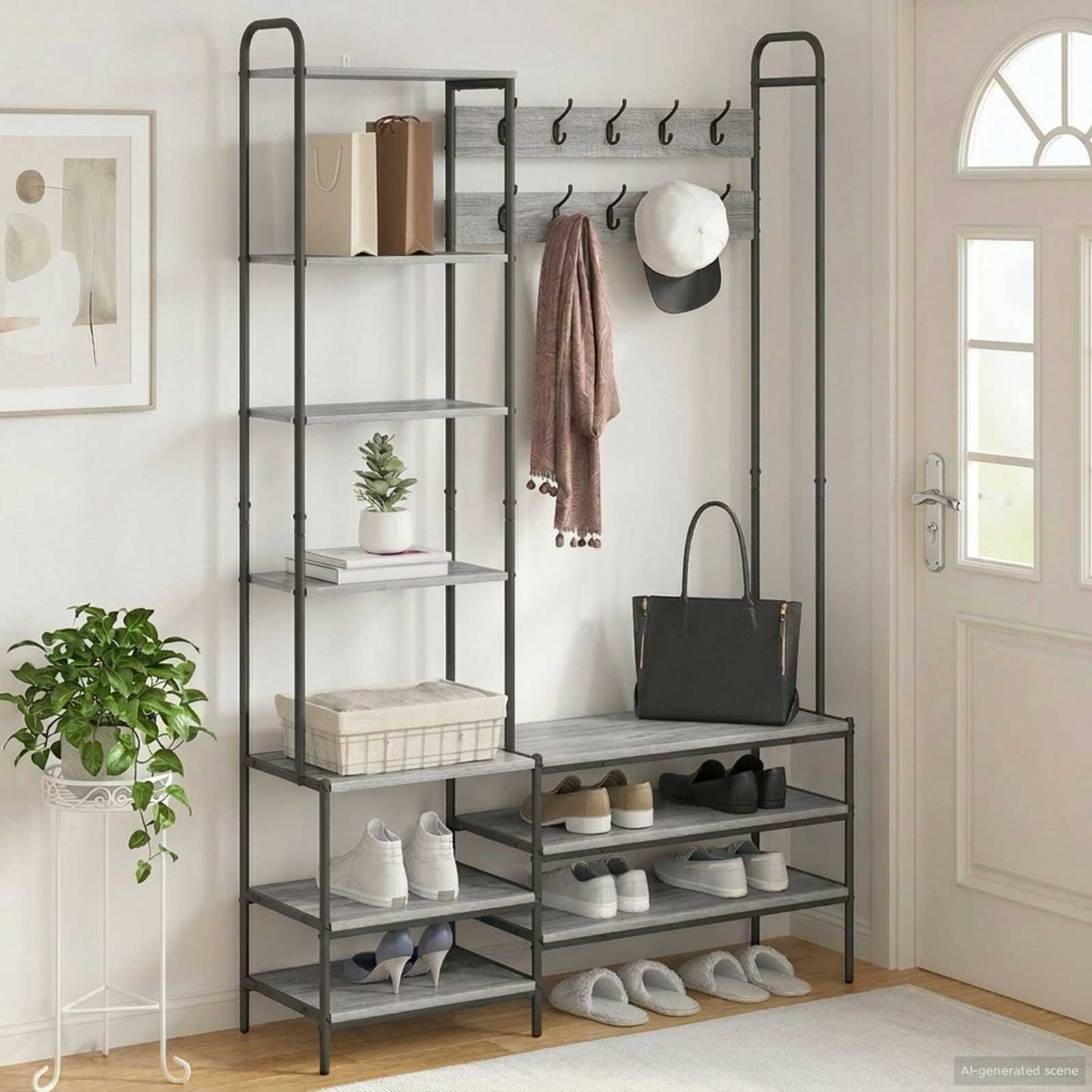 Garderobenständer mit Schuhbank Sonoma-Grau 120,5 x 34 x 190 cm